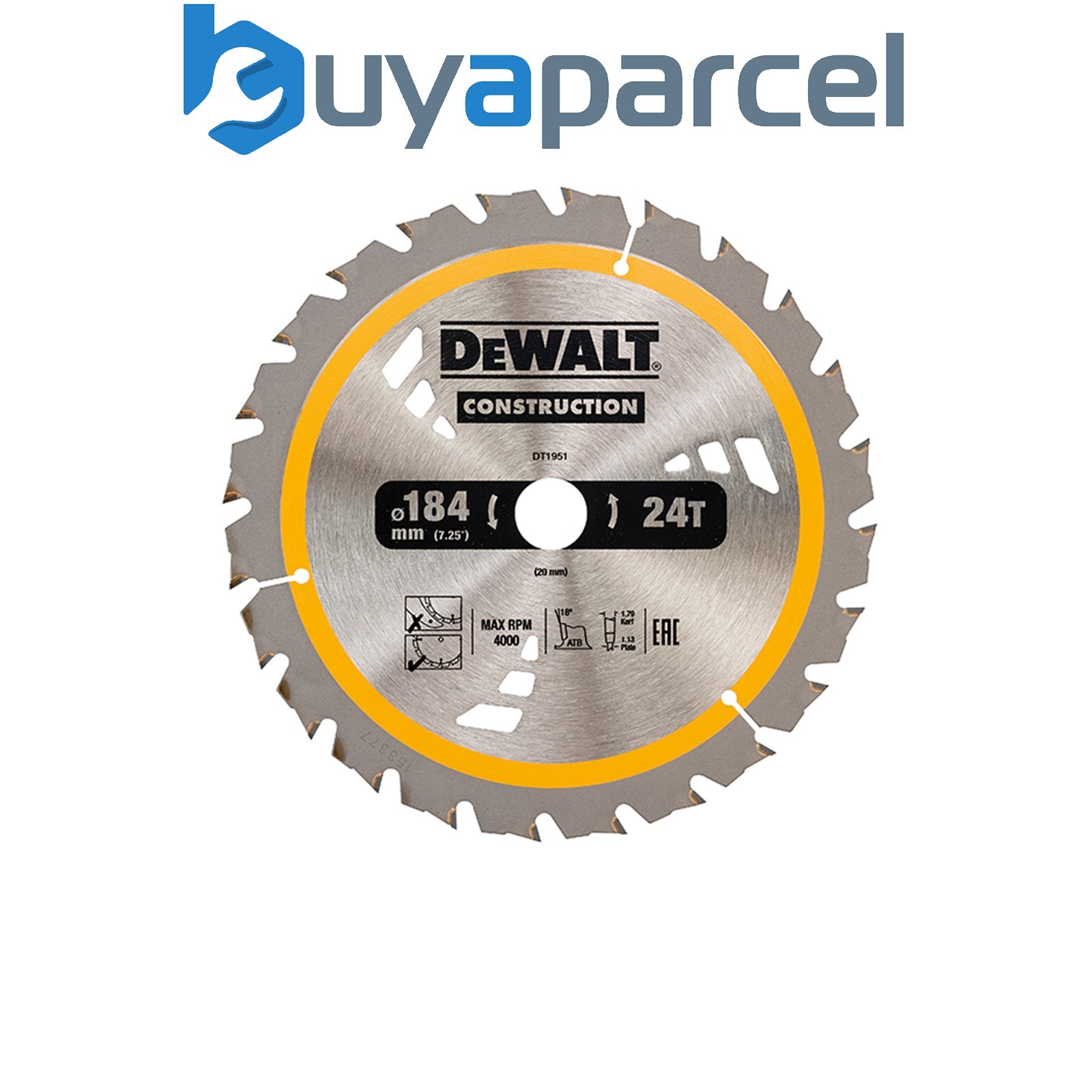 DEWALT DT1951-QZ Cordless Construction Trim Saw Blade 184 x 20mm x 24T DEWDT1951