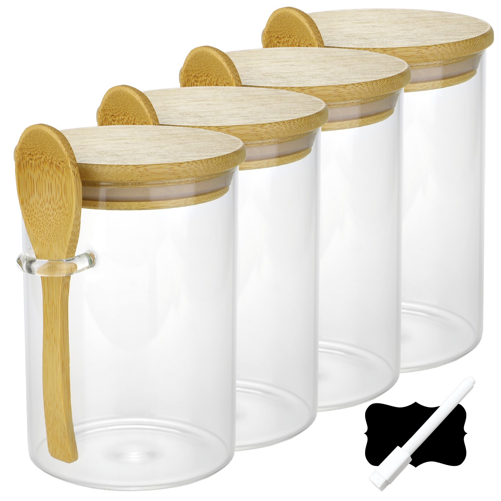 Glass Jars Airtight with Lid Spoon Overnight Oats Food Container 530ml (4 Pack)