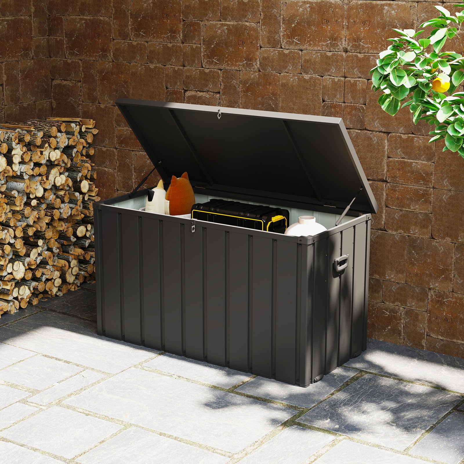 450L Outdoor Garden Storage Box with Wheels, Waterproof and Lockable