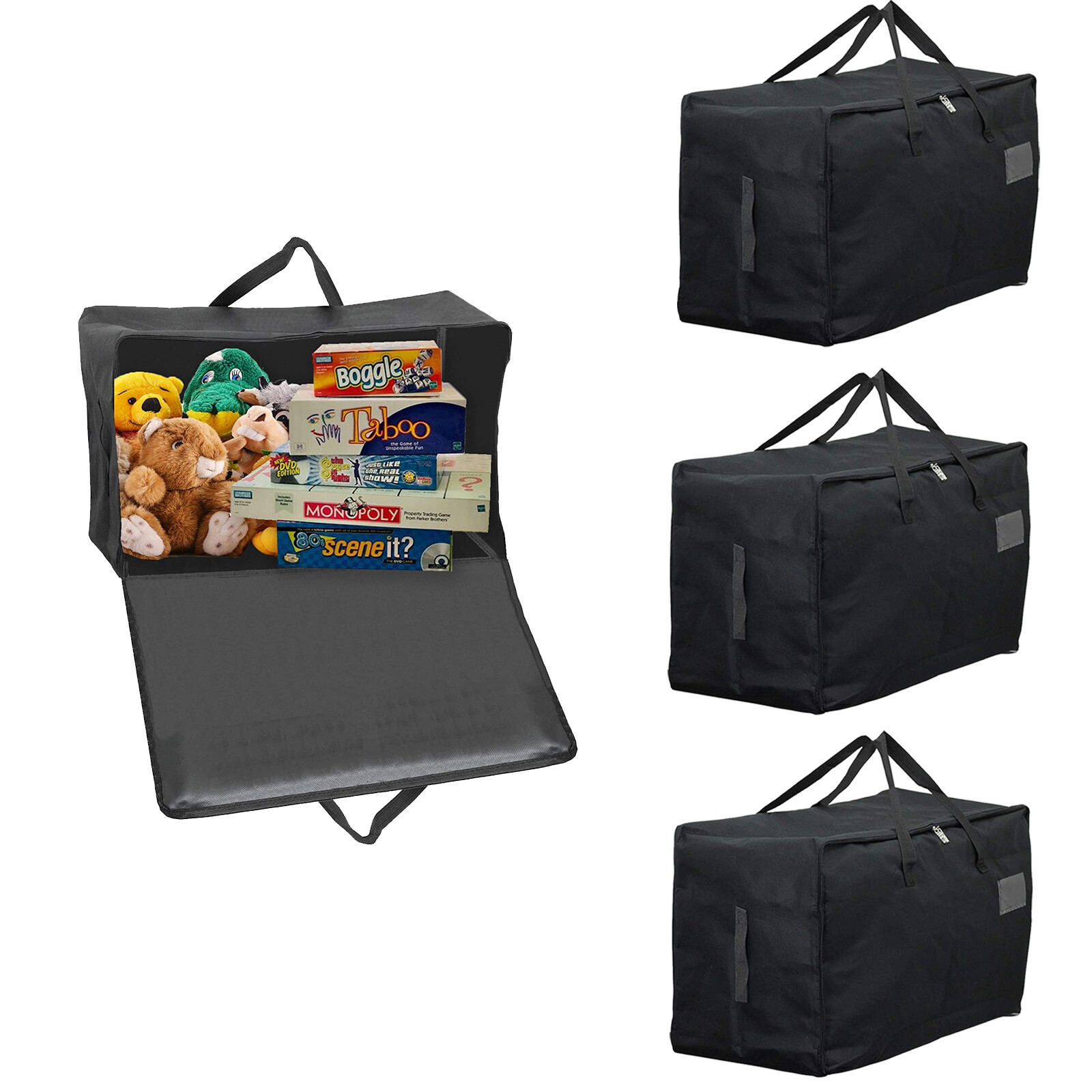 Large Canvas Bag Zipped Attic Loft Waterproof Dust Proof Junk Storage Black x 4