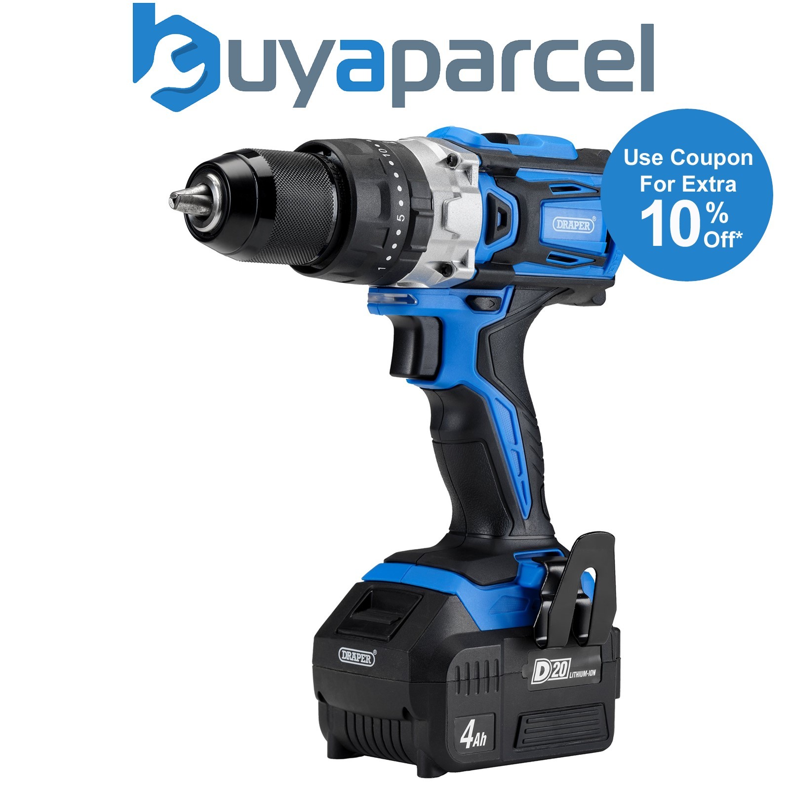 Draper 79894 D20 20V Brushless Combi Drill, 1 x 4.0Ah Battery, 1 x Fast Charger