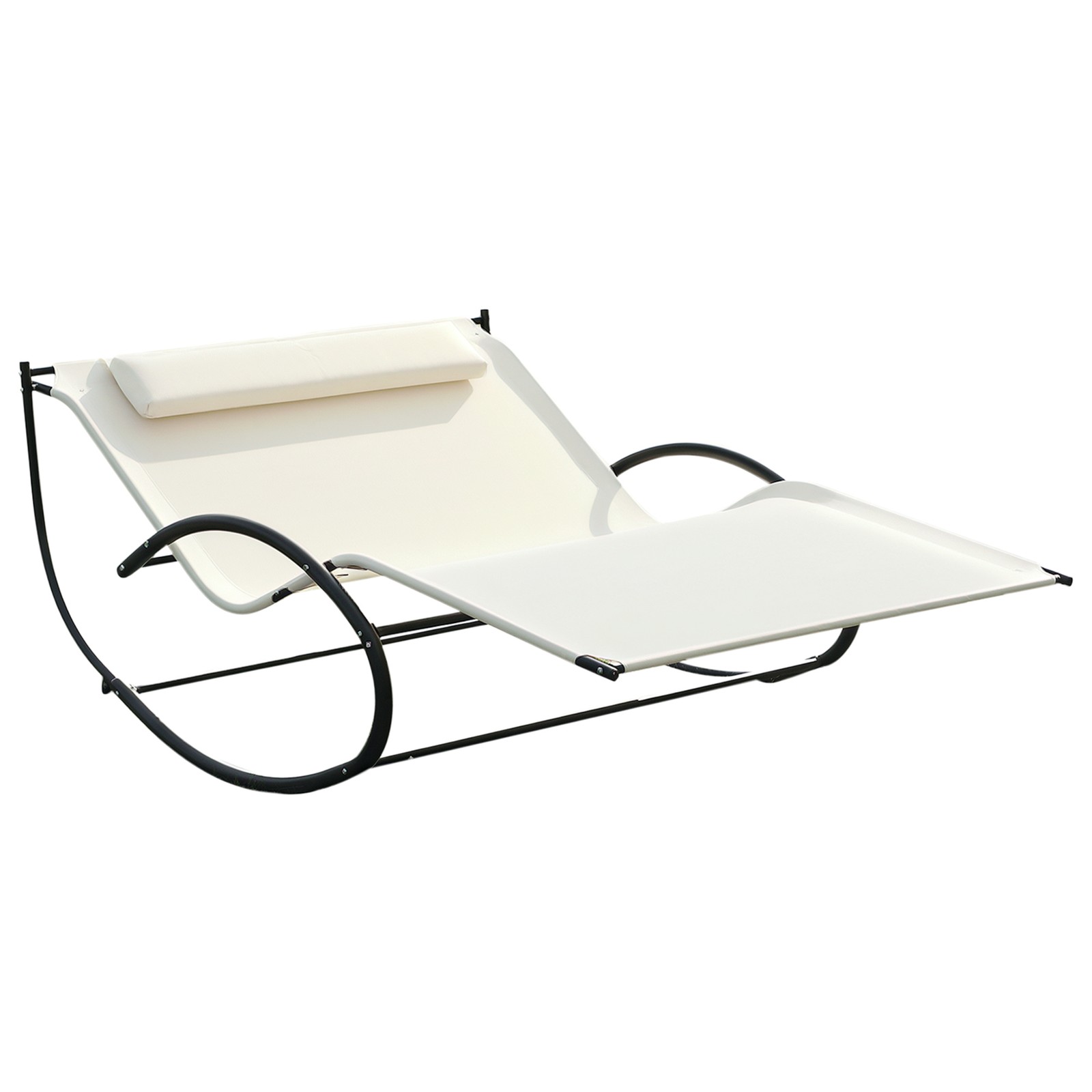 Outsunny Hammock Chair Sun Bed Rock Seat w/ Metal Texteline W/ Pillow Cream