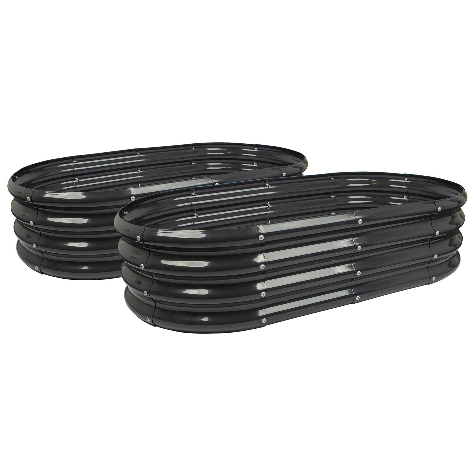 2x Anthracite 120cm x 60cm Rounded Galvanised Steel Raised Garden Beds Planter