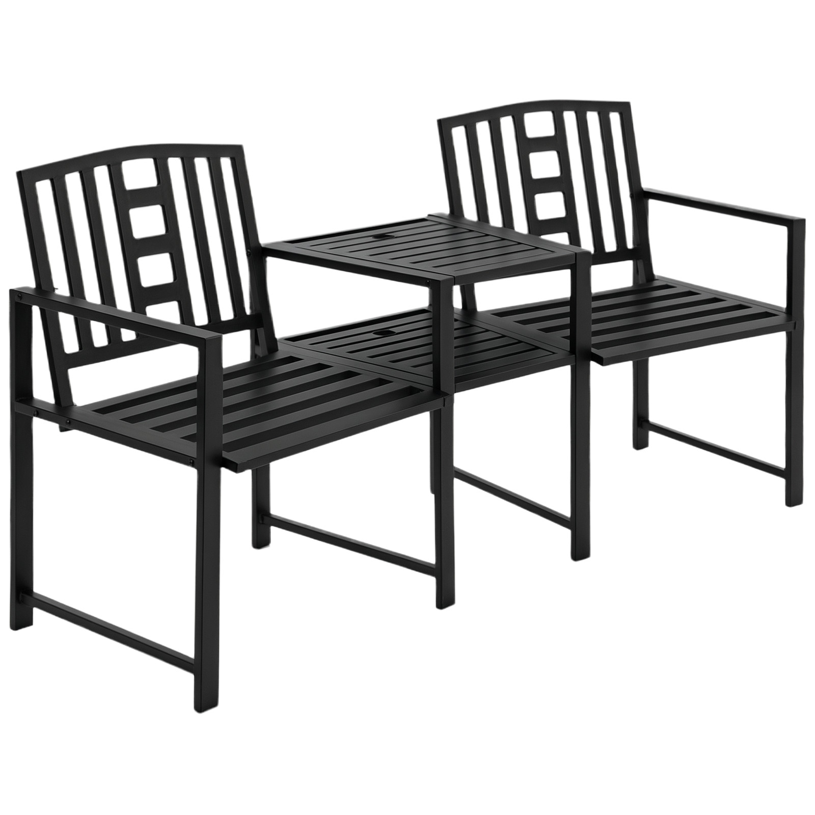 Outsunny Tete-a-tete Chair 2-Seater Steel Bench w/ Coffee Table Backyard Porch
