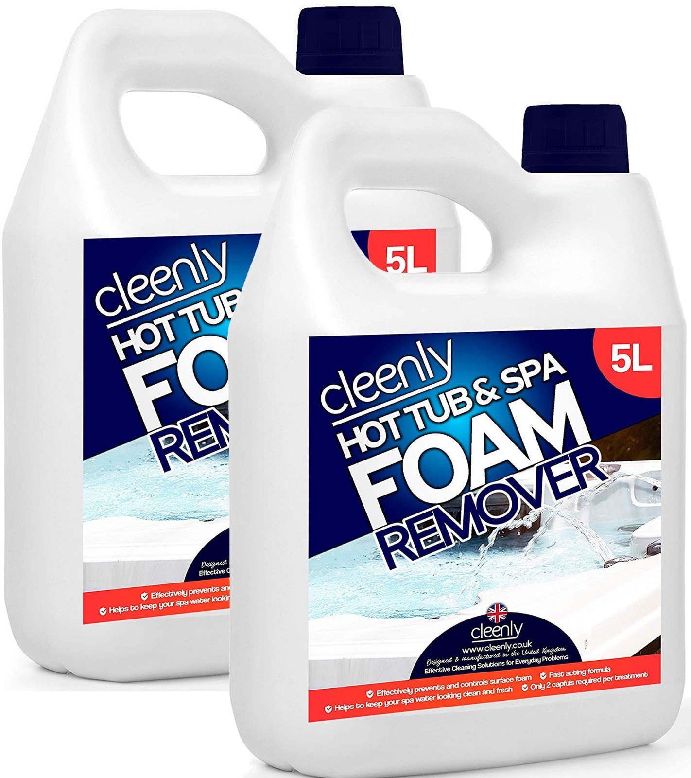 Cleenly Foam Remover Hot Tub and Spa, Treatment for Defoaming Pools 2 x 5L