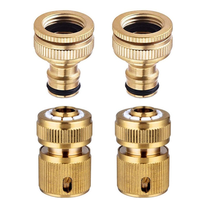 3X(4 Pieces Garden Hose Tap Connector 1/2 Inch and 3/4 Inch Size 2-In-1 and9899