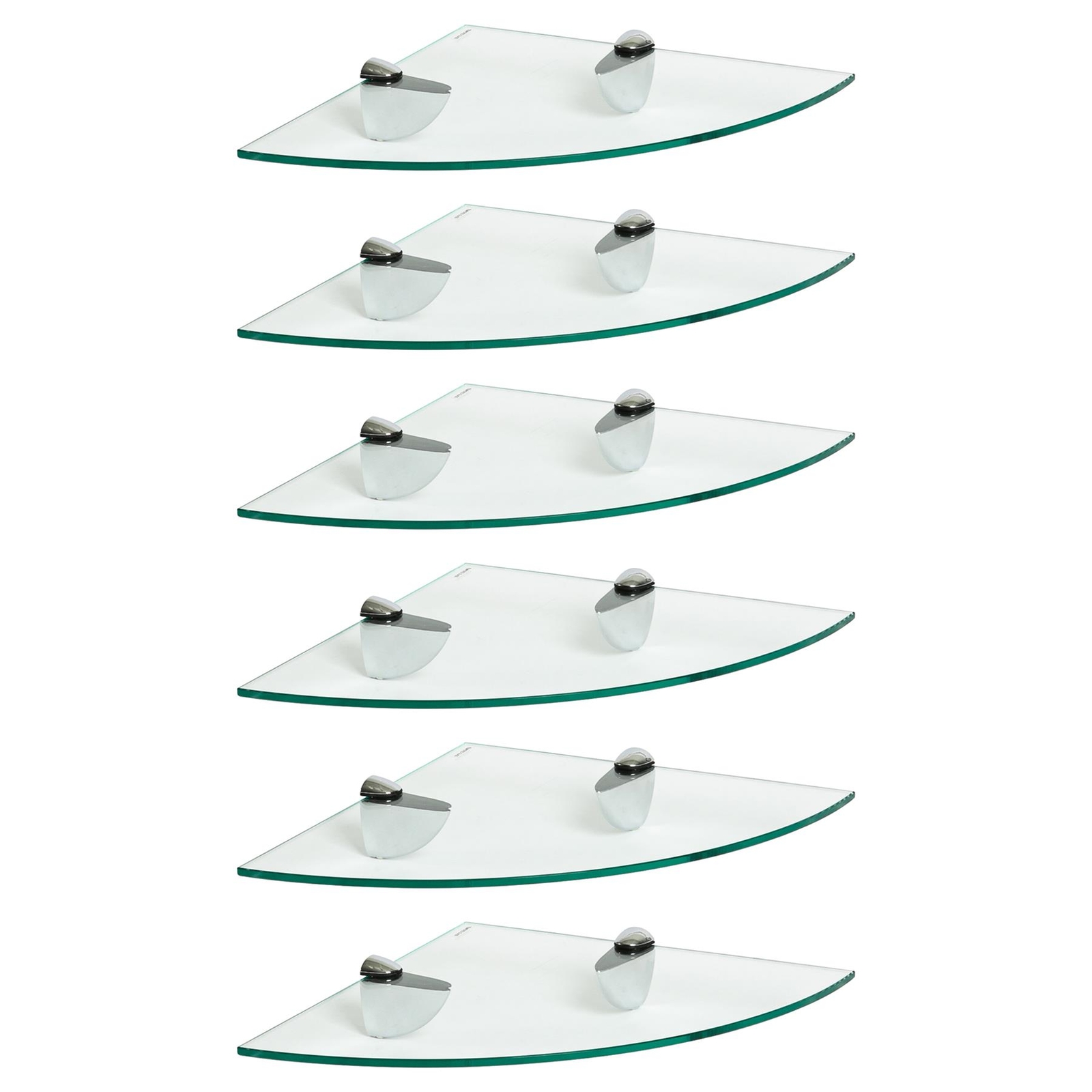6x Clear 30cm Floating Glass Corner Shelves Bathroom Shelf with Chrome Brackets