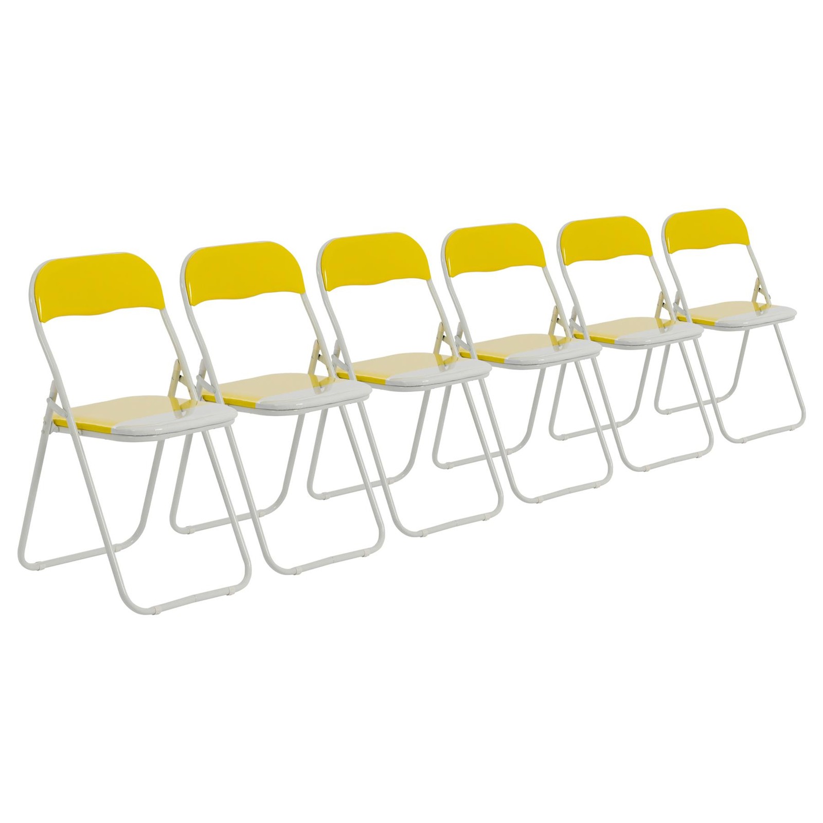 Folding Chairs Padded Faux Leather Studying Dining Office Chair Yellow White x6
