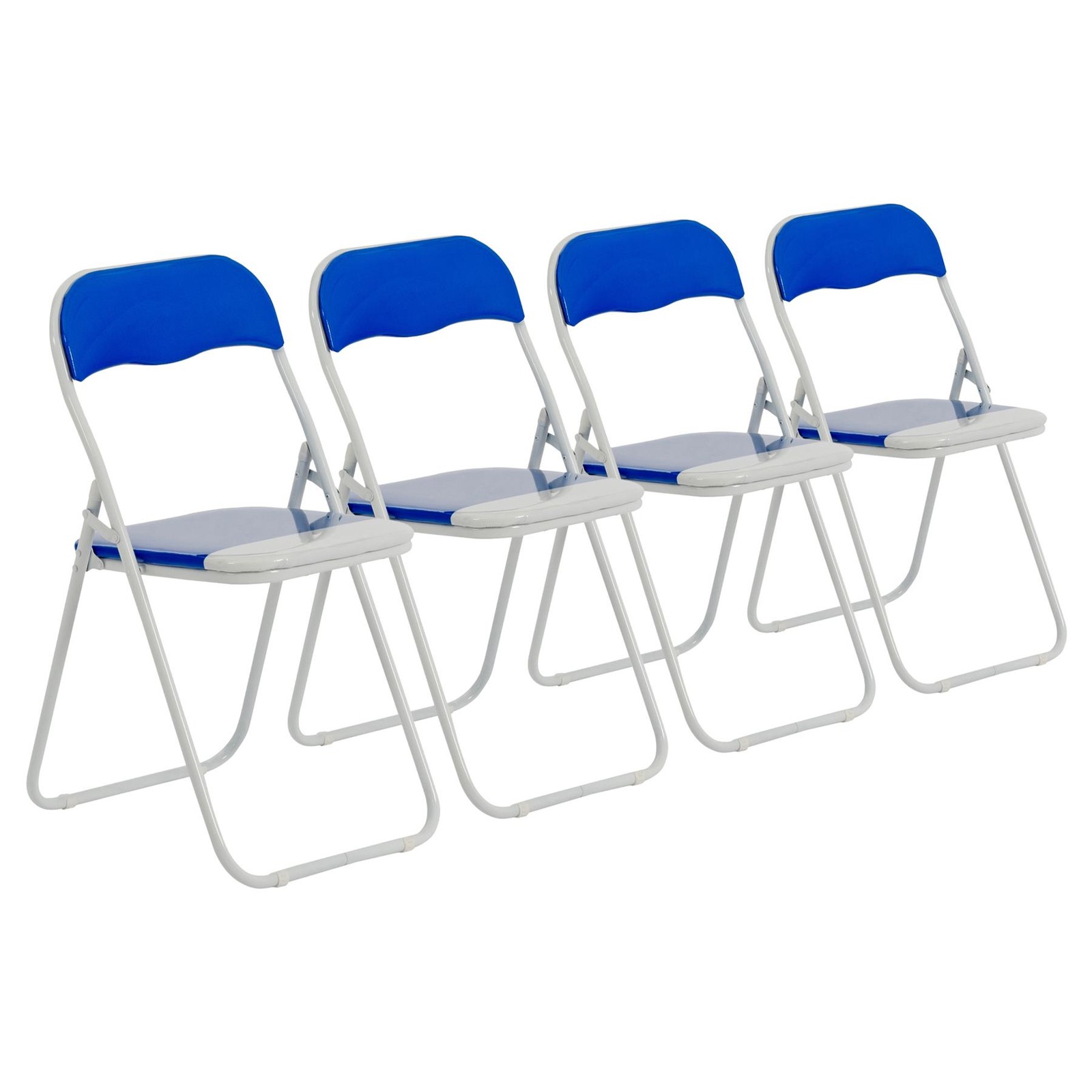 Folding Chairs Padded Faux Leather Studying Dining Office Chair Blue White x4