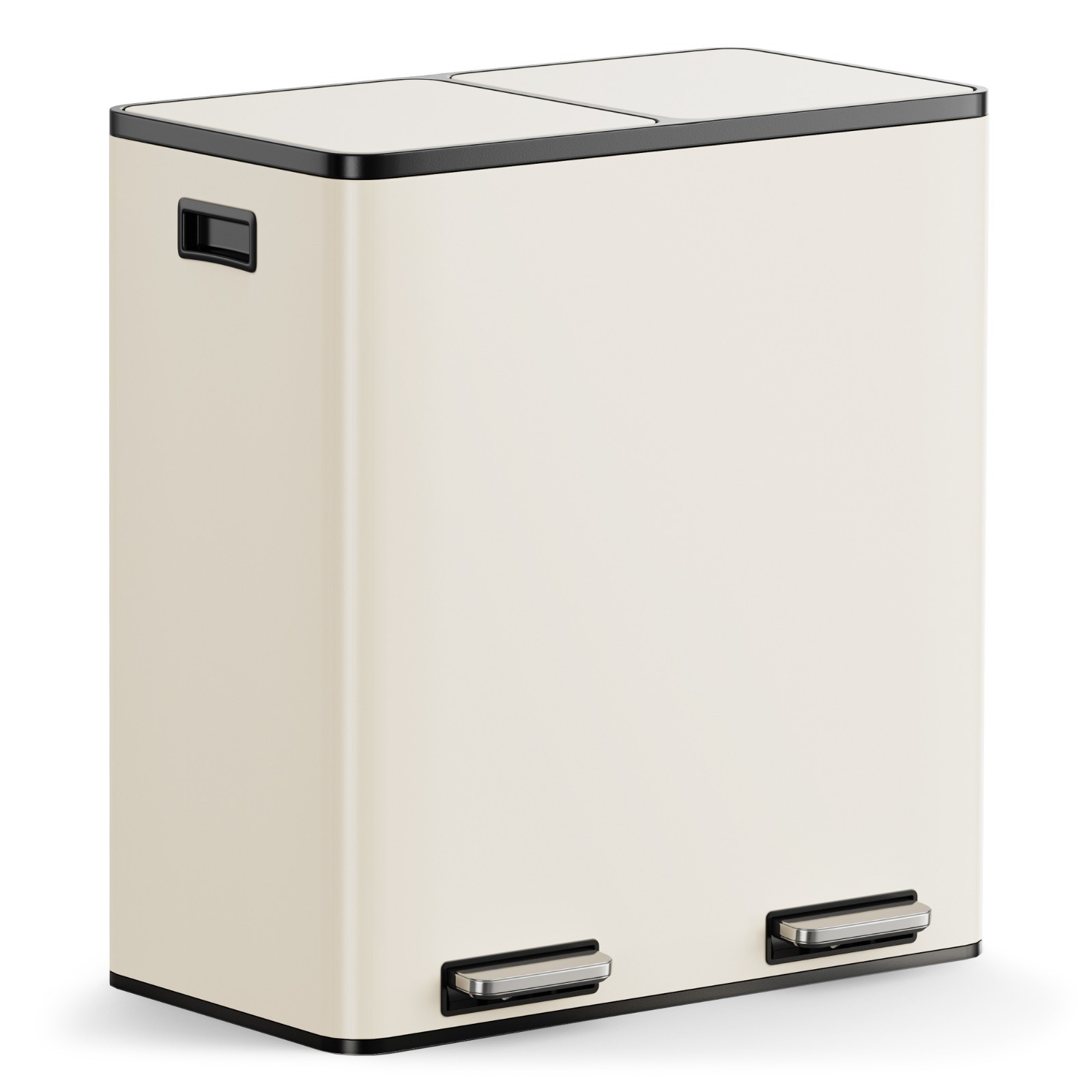 Cream Recycling Kitchen Bin, 60L with Double Compartments (2 x 30L), VonHaus