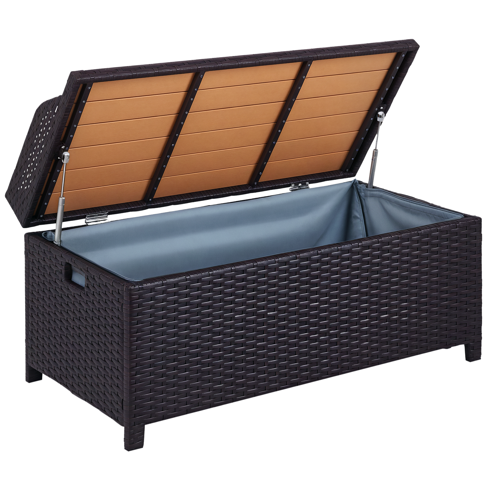 Outsunny Rattan Outdoor Storage Bench with Aluminium Frame, Mixed Brown