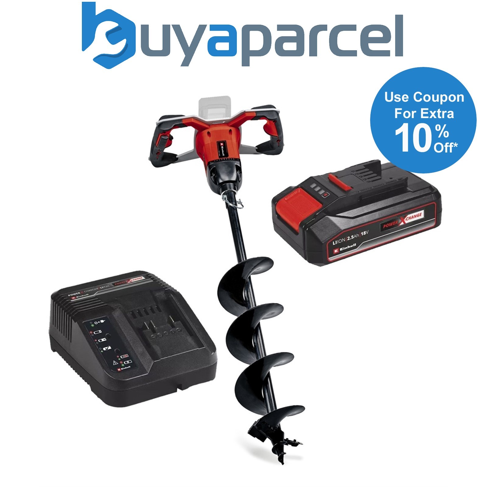 Einhell 18v Cordless Earth Auger Power X-Change + Drill + 2.5AH Charging Kit