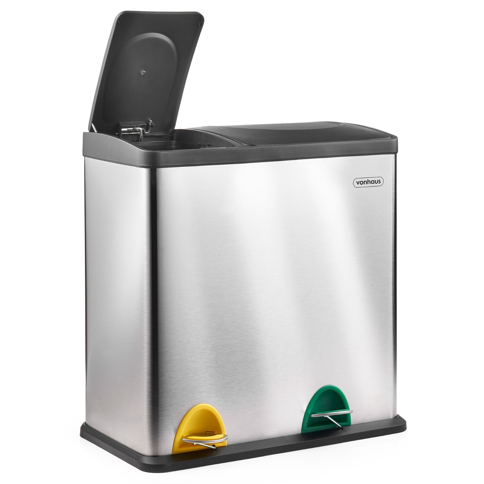 36L Recycling Kitchen Bin, VonHaus 2 Compartment Pedal Bin with Airtight Lids