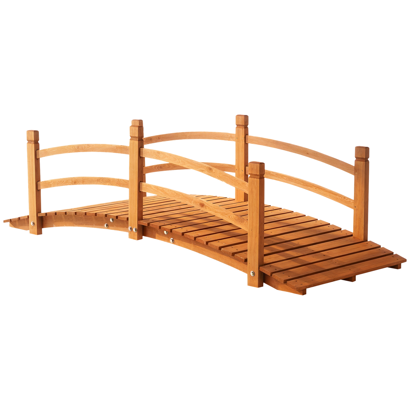 Outsunny Wooden Garden Bridge with Safety Railings, Classic Arc Footbridge