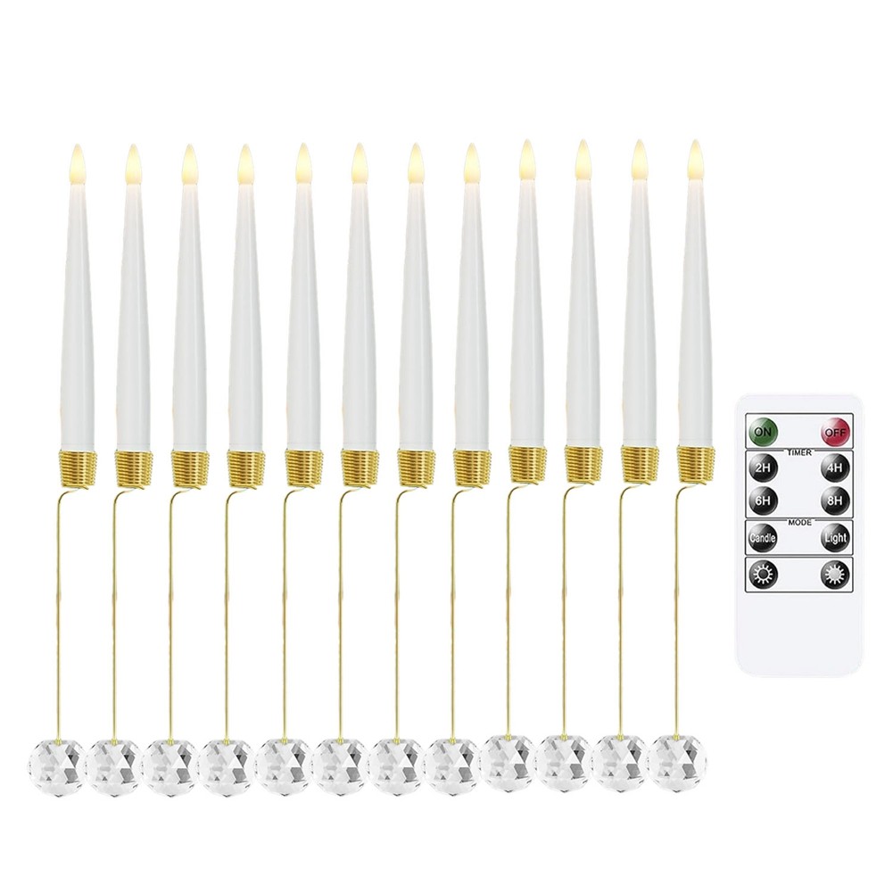 12pcs Flickering Remote 0.5In X 6In LED Short Taper Candles with 12 Crystal7492