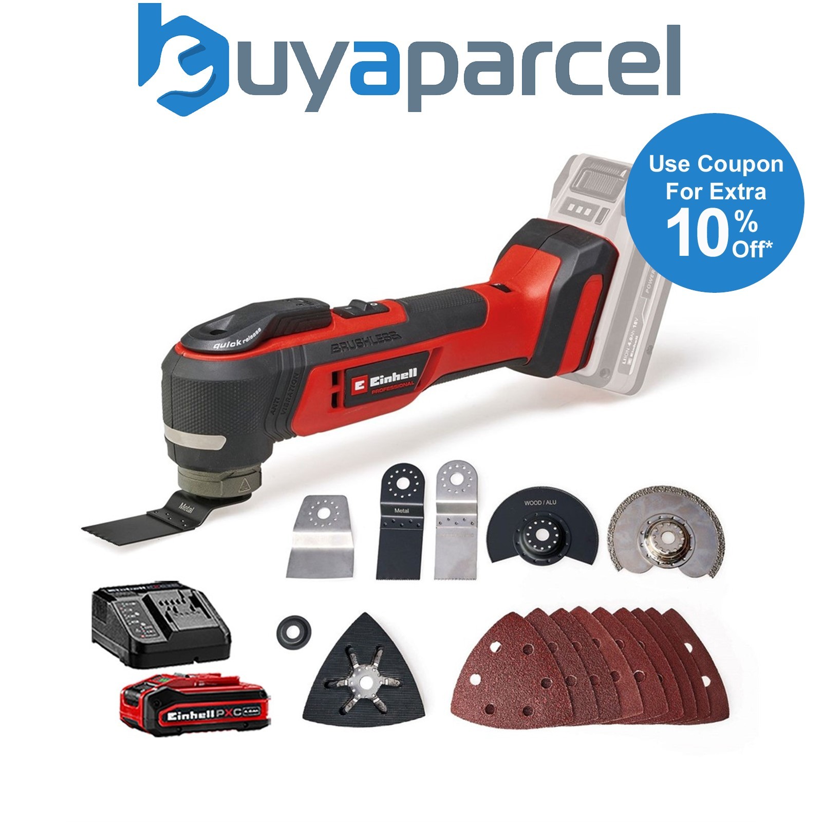 Einhell Professional 18v Cordless Brushless Multi Tool TP-MG 18 Li BL + 4ah Kit