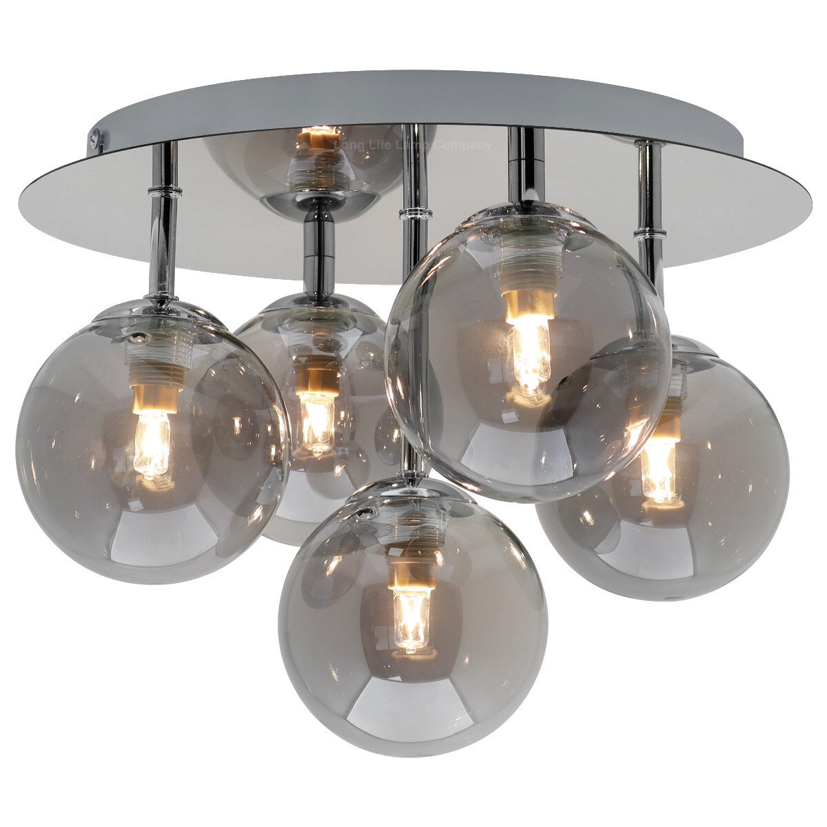 Round Chrome Ceiling Light 5 Smoked Grey Glass Globe Shades H3106 With G9 LED 5w