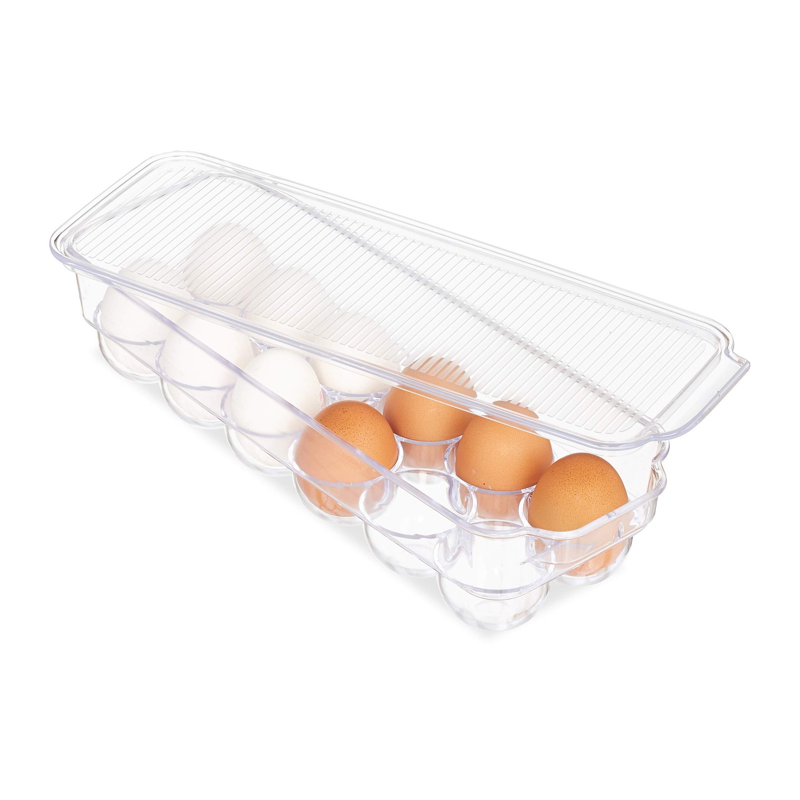 Relaxdays 10027910 Egg Holder, 12 Pieces, Box for Fridge, with Lid, Stackable, P