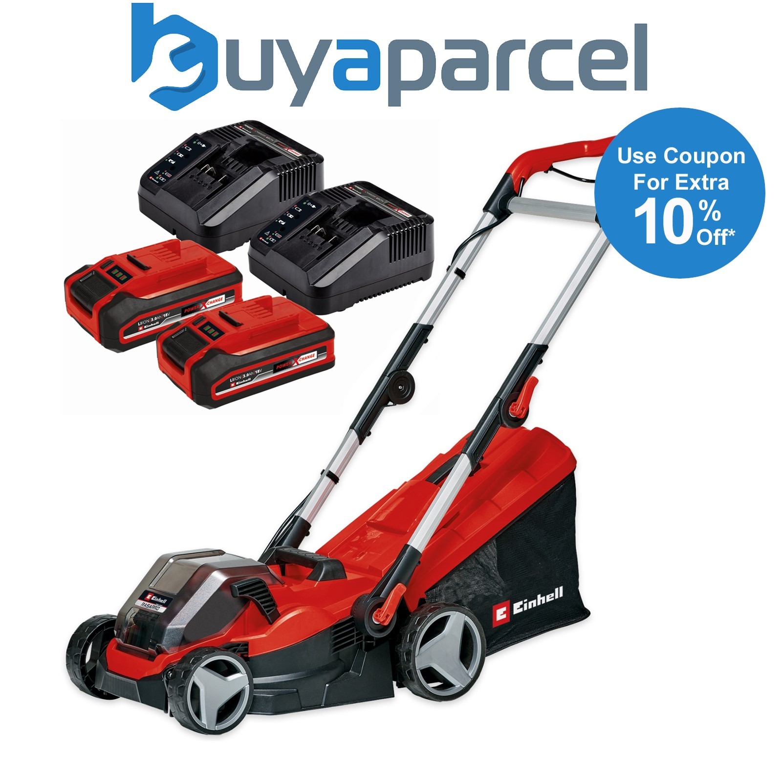 Einhell Twin 18v / 36v Cordless Lawnmower 34cm Cut RASARRO 36/34 PXC - 2x 3.0Ah