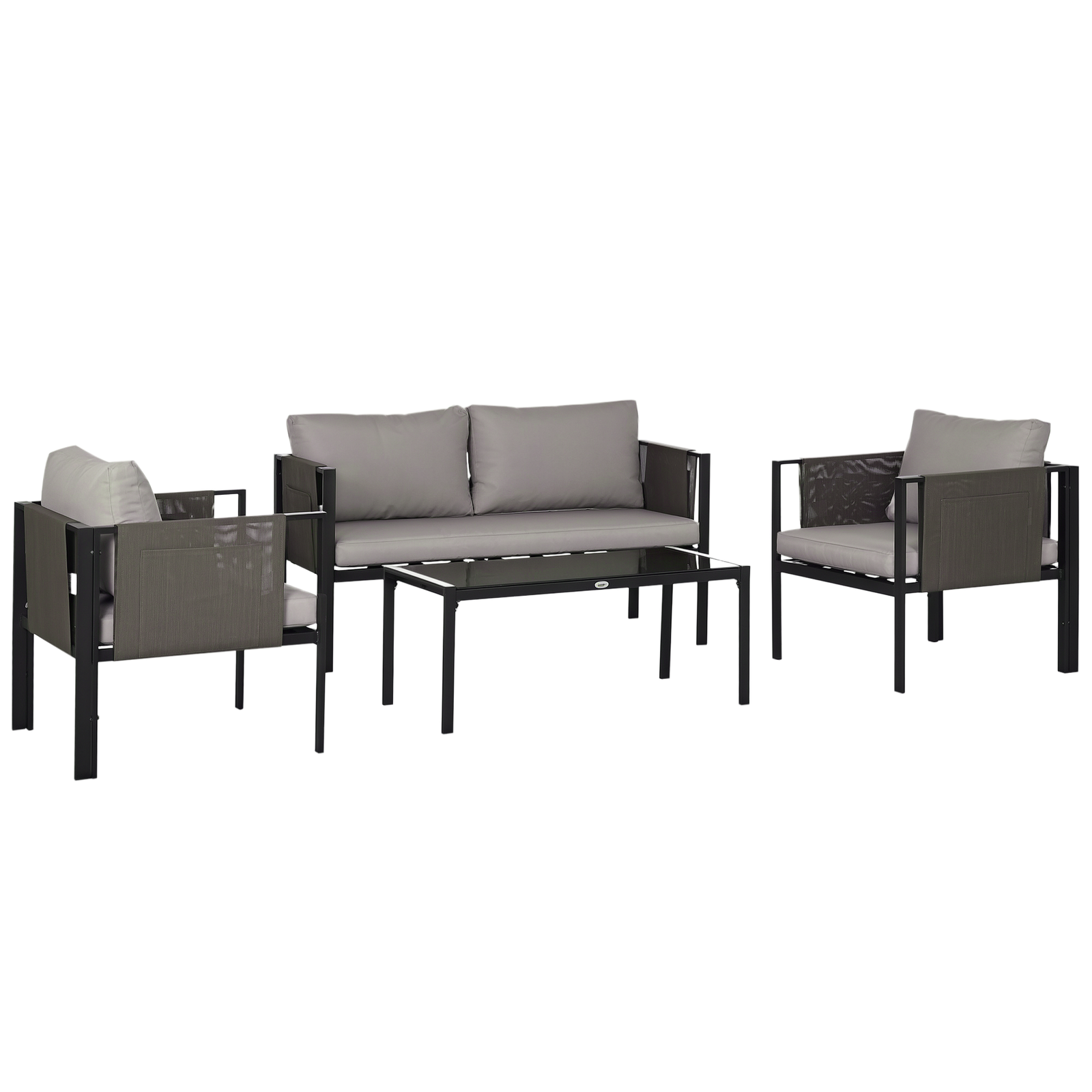 Outsunny 4 Piece Garden Sofa Set w/ Tempered Glass Coffee Table Light Grey