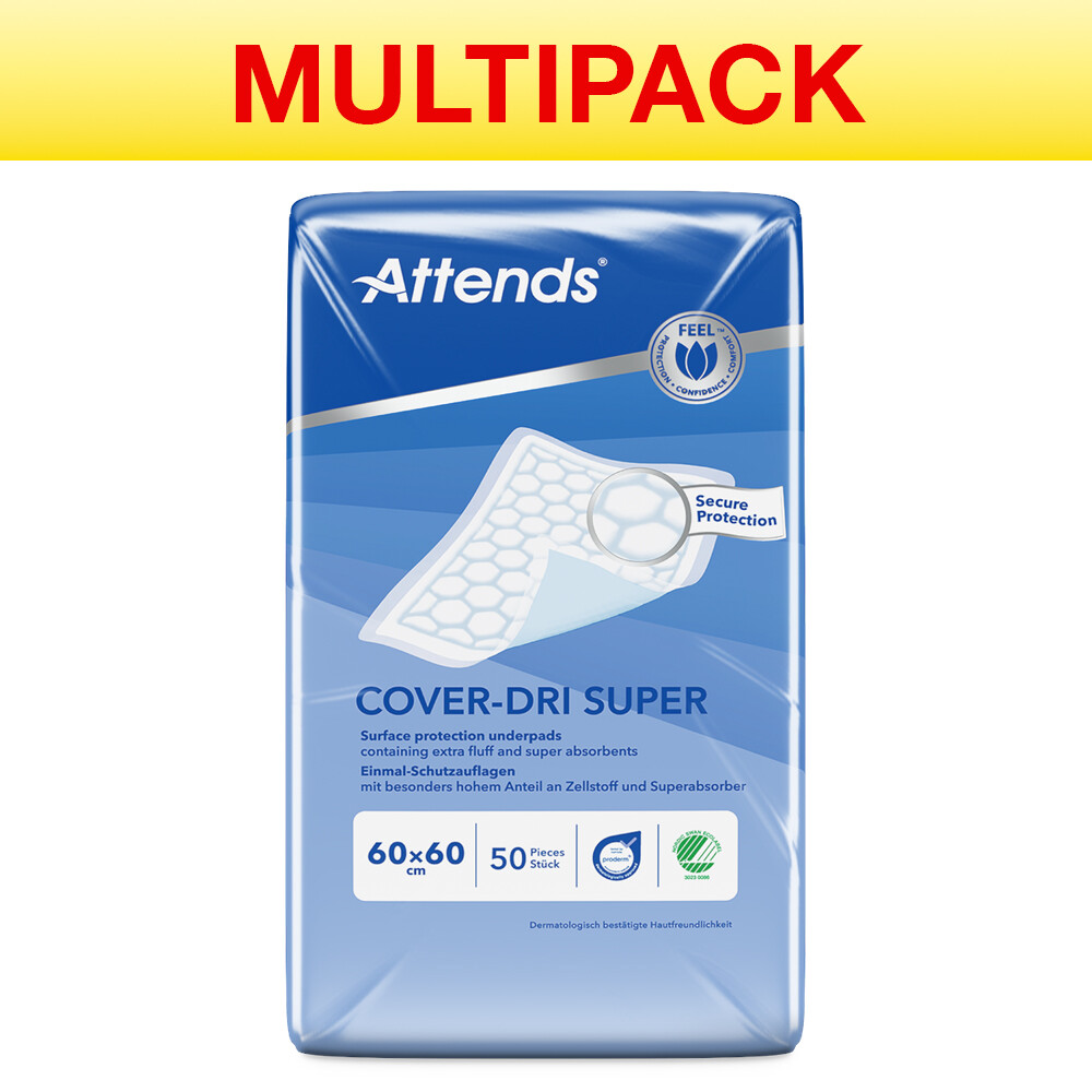Attends Cover-Dri Super Bed Pads - 60 x 60 cm - 2 Packs of 50 Disposable Sheets