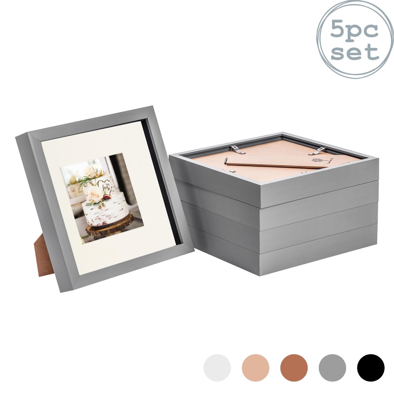5x 3D Box Photo Frames Picture Display 8 x 8" with 4 x 4" Mount Grey/Ivory