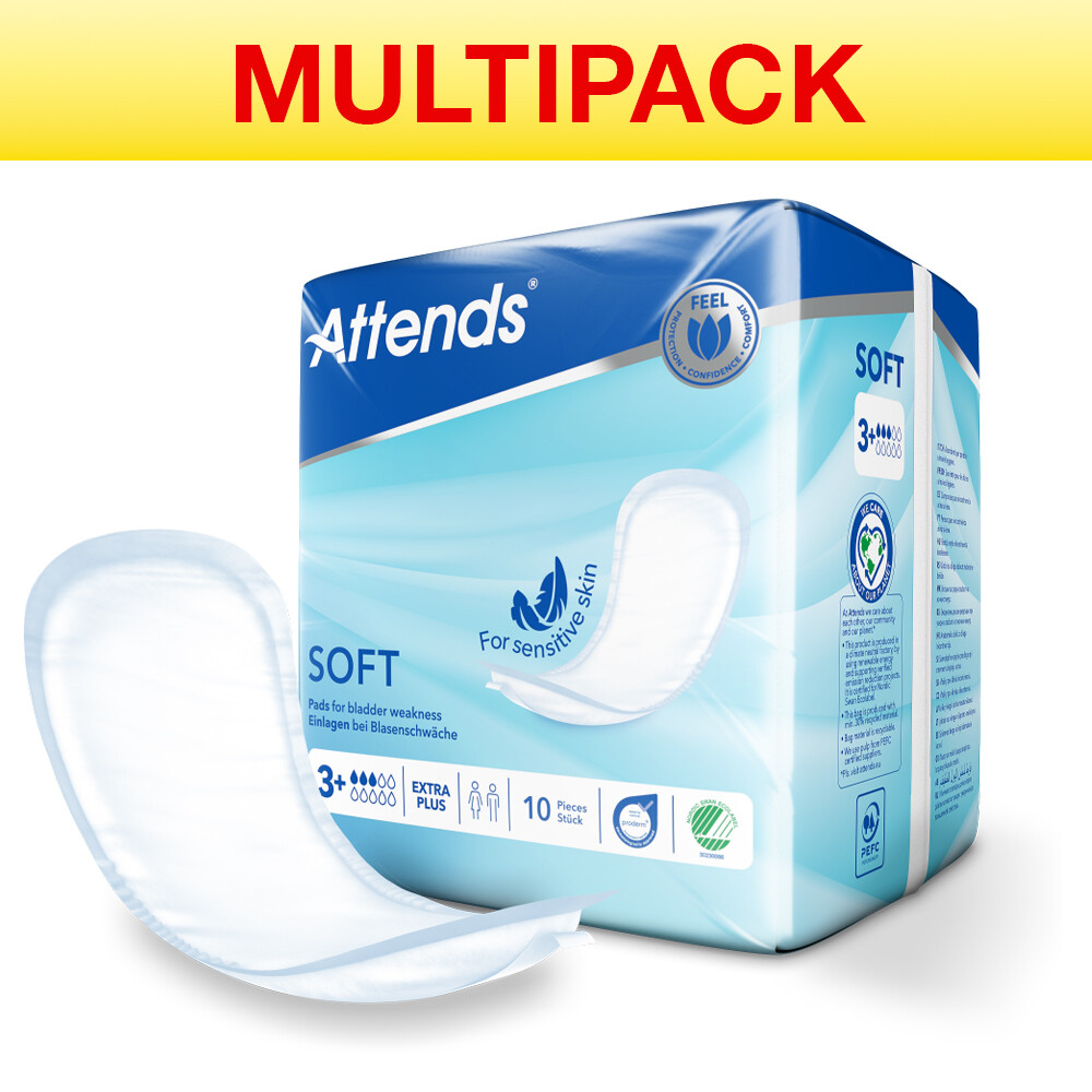 Attends Soft 3 Extra Plus Unisex Discreet Incontinence Pads 12 Packs (120 Pads)