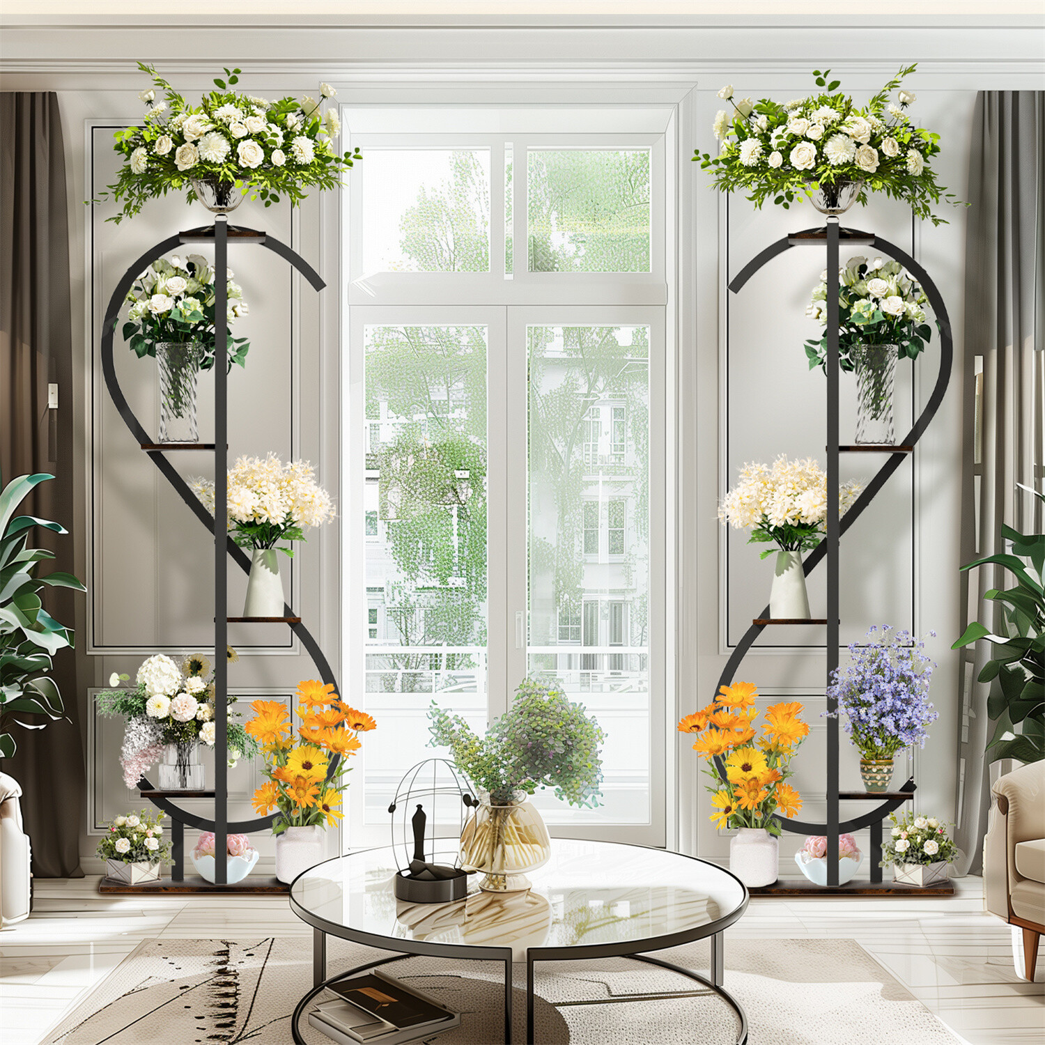 S-shaped Plant Stand Indoor 5 Tiered Wrought Metal Flower Shelf Pot Display Rack