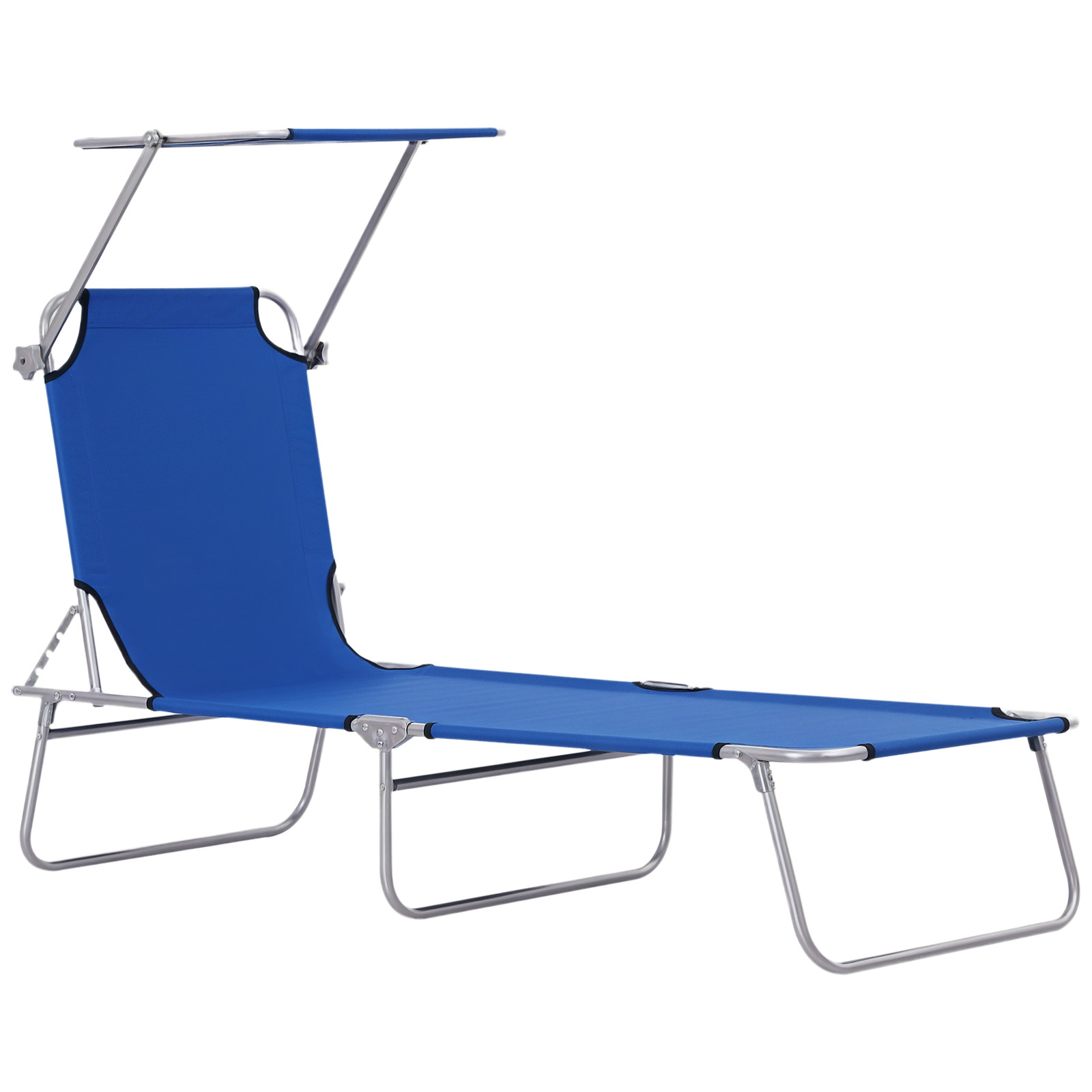 Outsunny Folding Chair Sun Lounger w/ Sunshade Garden Recliner Hammock Blue