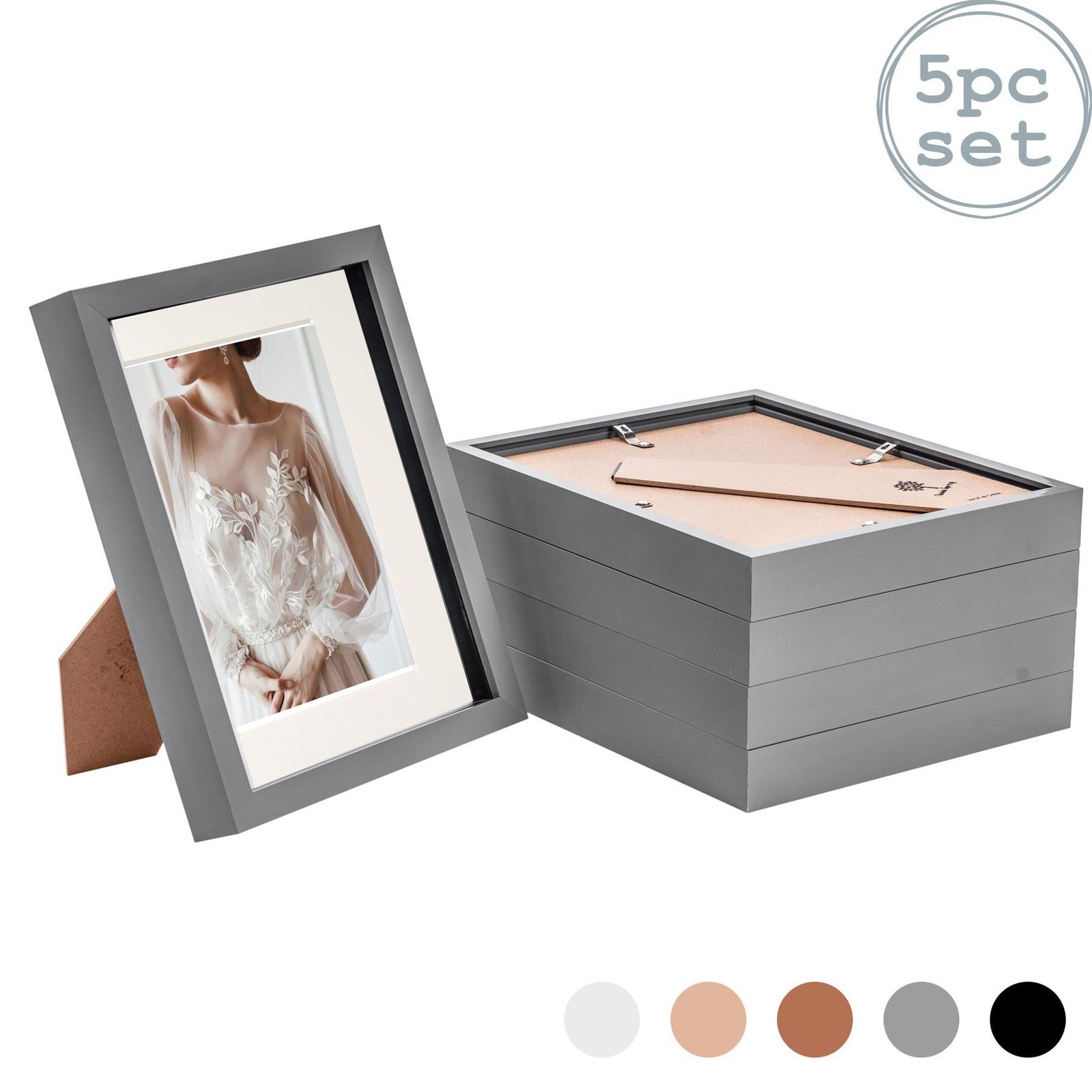 5x 3D Box Photo Frames Picture Display 8 x 10" with 5 x 7" Mount Grey/Ivory