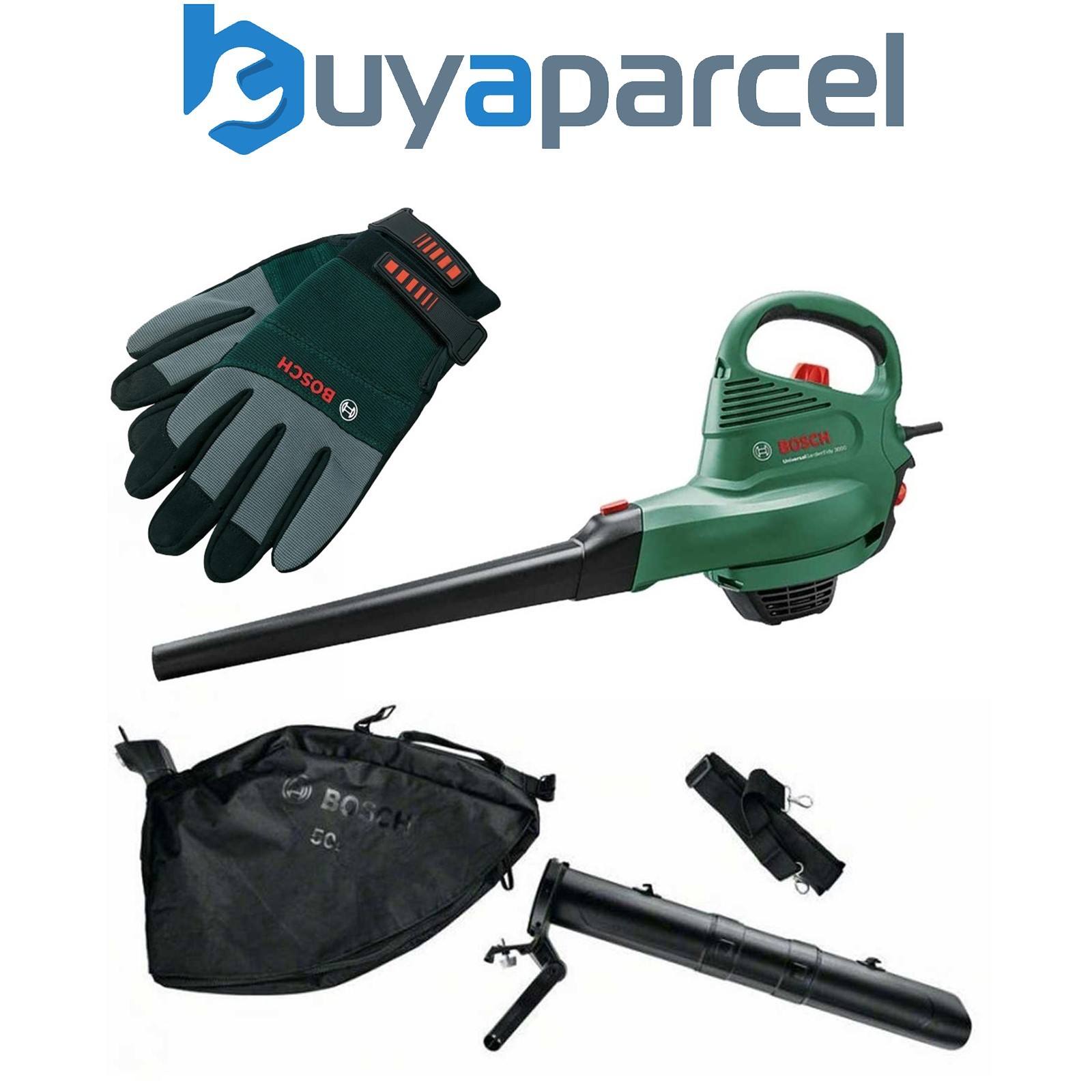 Bosch Universal Garden Tidy 3 In 1 Electric Garden Leaf Blower Vacuum & Gloves