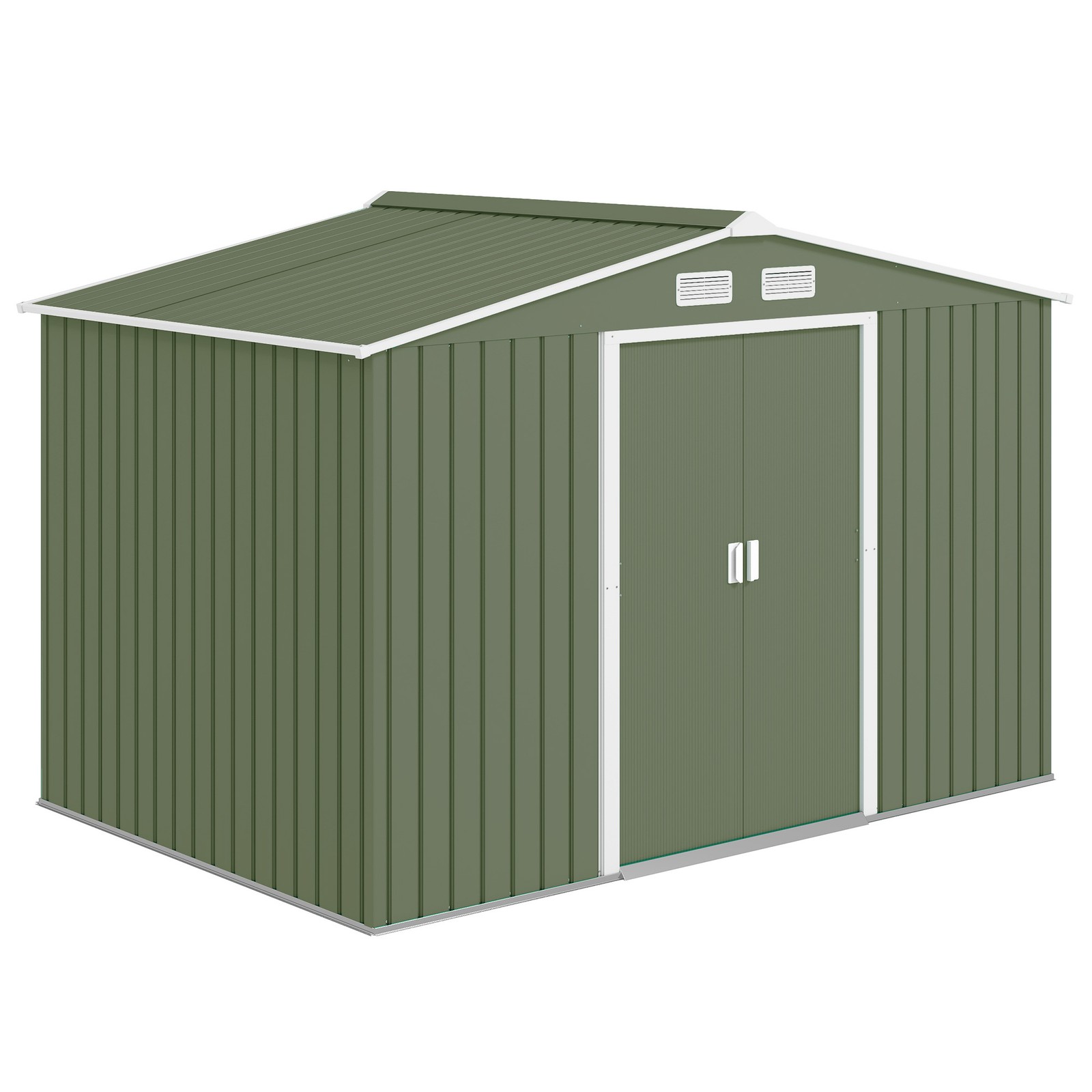 Outsunny 9 x 6FT Galvanised Garden Storage Shed with Sliding Door, Light Green