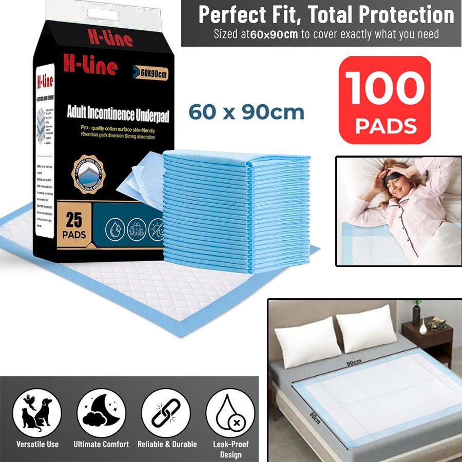 Pack of 100 Disposable Incontinence Adult Bed Pads Mat Protection Sheets 60x90cm