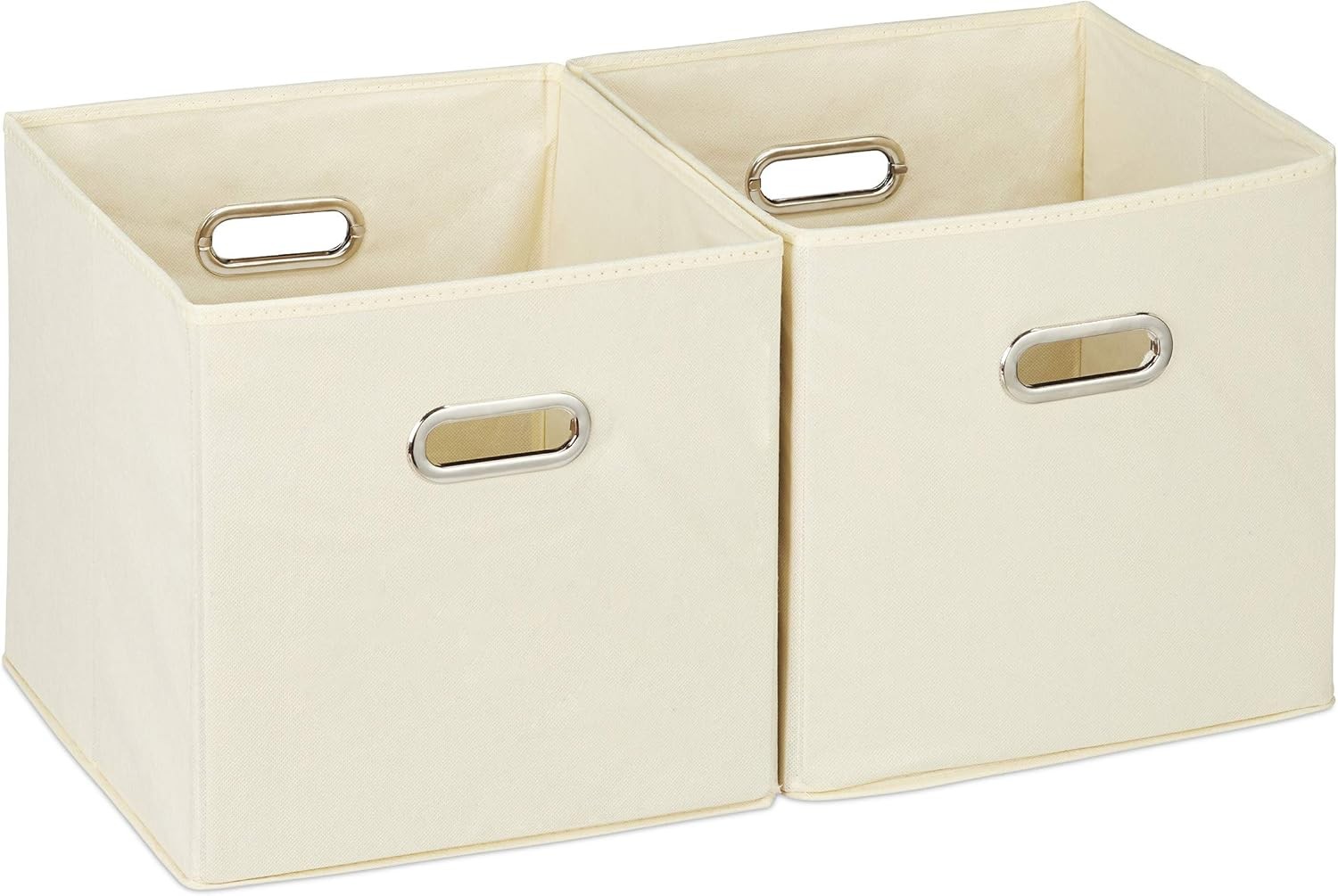 Relaxdays Storage Box Set of 2, No Lids, With Handles, Folding, Square Shelf Bi