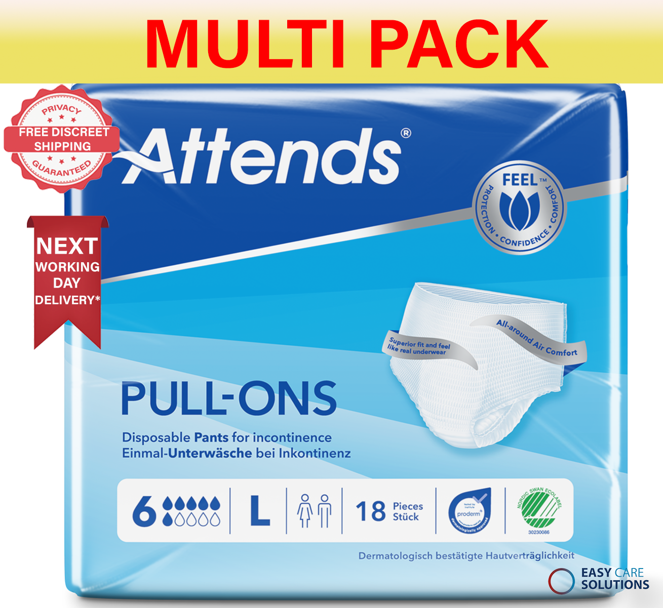 Attends Pull Ons Adult Incontinence Pants 6 - Large - Multi Pack - 4 Pack of 18