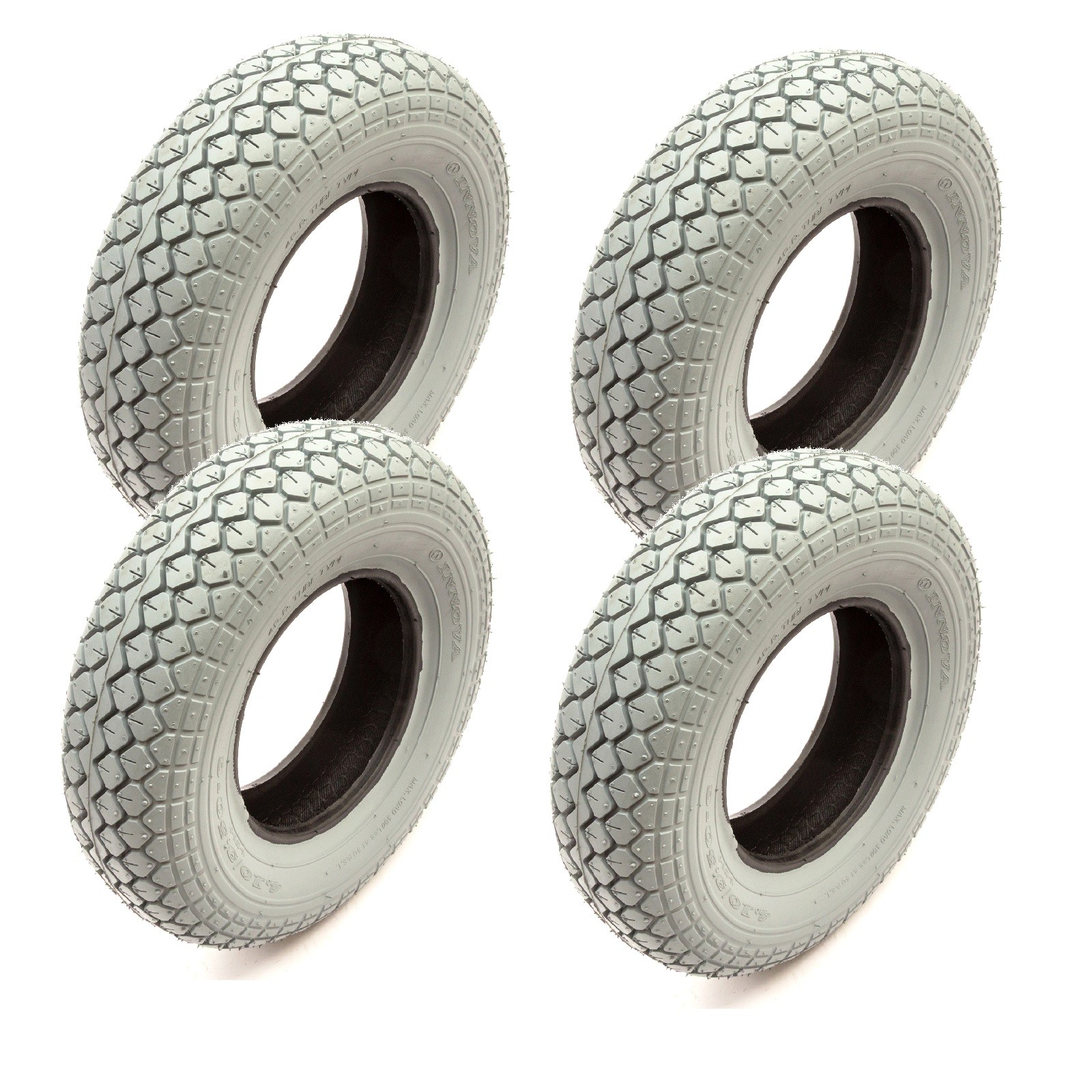 4x 12 Inch Mobility Scooter 4.10/3.50-6 Tyre Size Grey Block Tread Wheel 4 Ply
