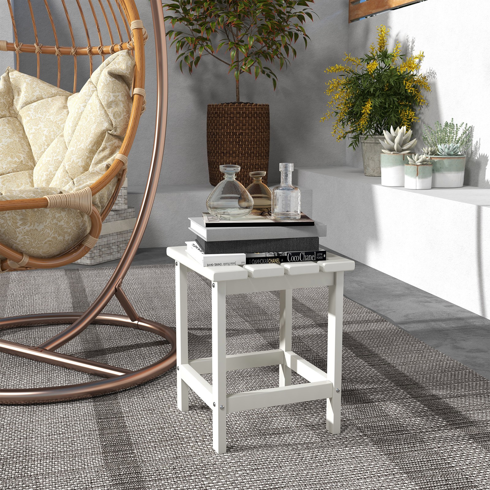 Square Coffee Table, HDPE Tabletop and Frame, Side Table, White