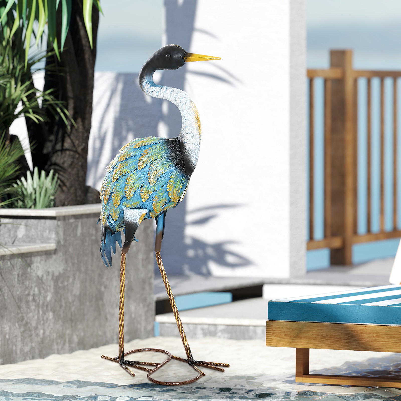 Heron Garden Statue, Standing Garden Ornament with Stakes, Multi-Colour