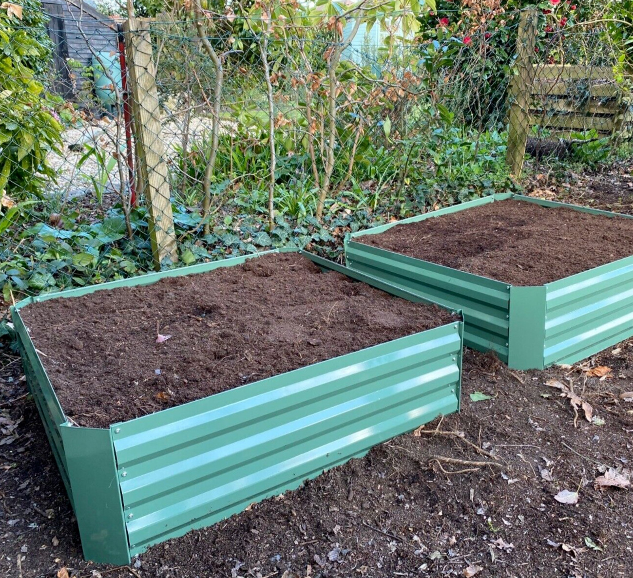 Garden Raised Bed Green Metal Vegetable Flower Planter (100 x 30cm) - Set of 2