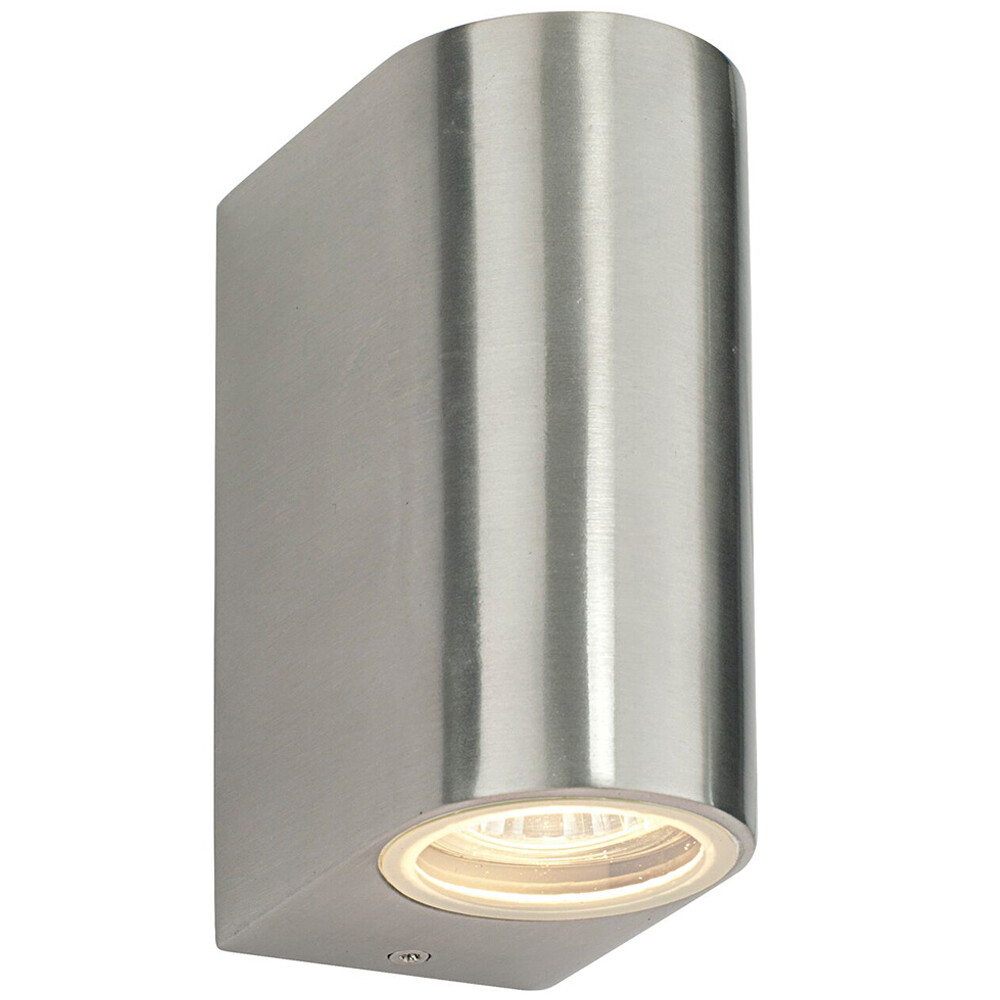 IP44 Outdoor Up & Down Wall Light Brushed Aluminium Twin GU10 Modern Accent Lamp