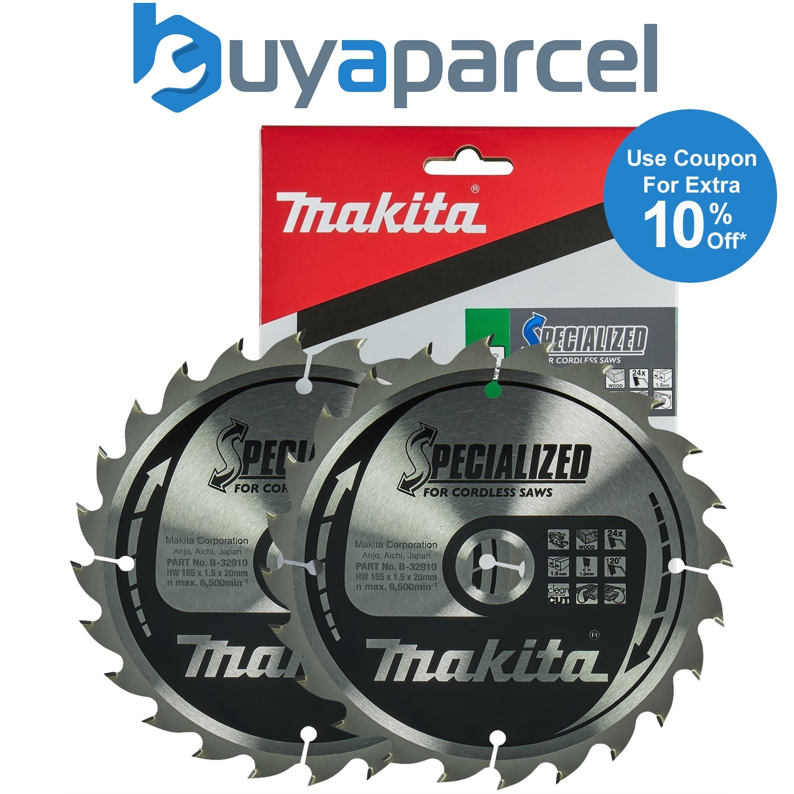 Makita DHS680Z DHS611 165mm x 20mm 24 Teeth Cordless Circular Saw Blade X 2