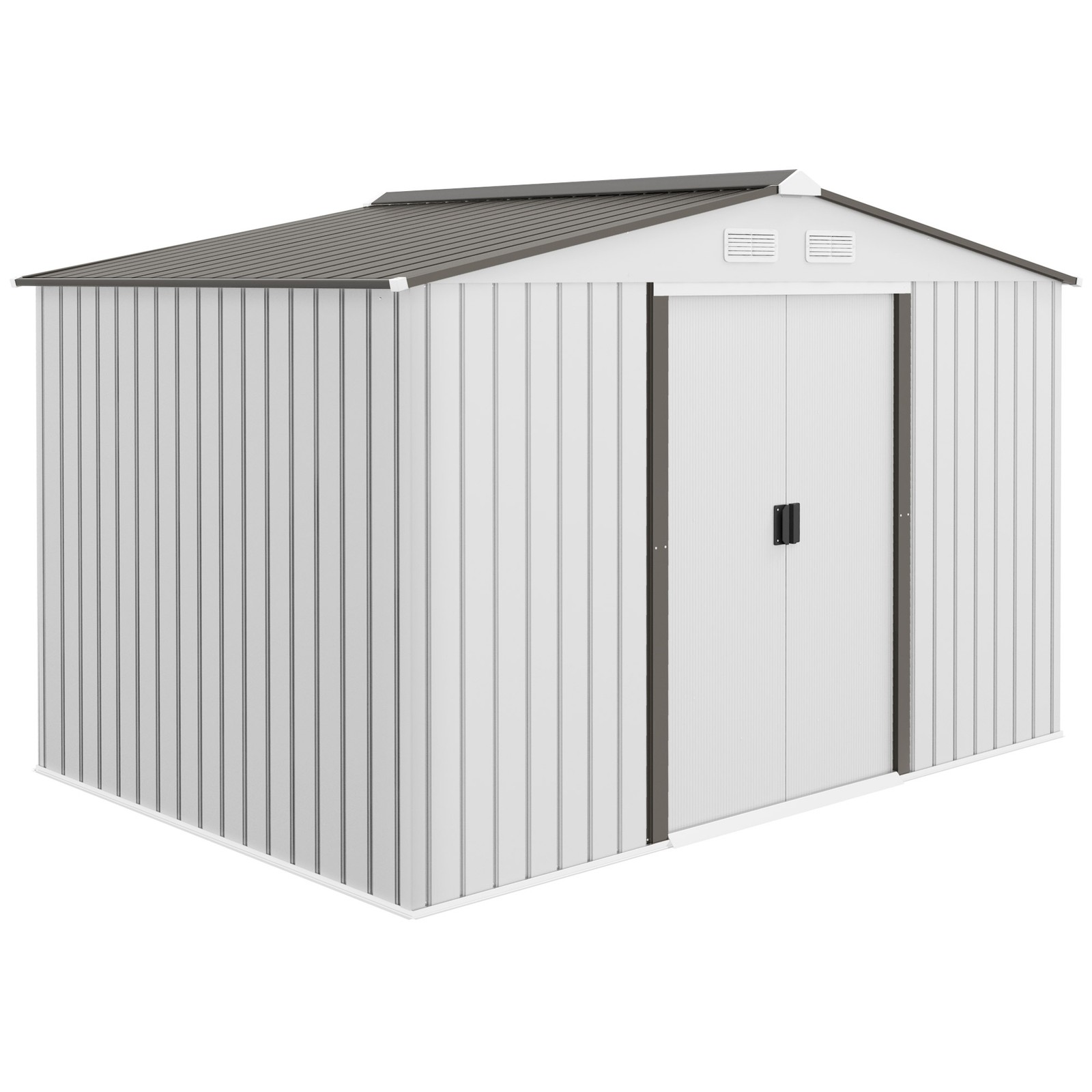 Outsunny 9 x 6FT Galvanised Garden Storage Shed with Sliding Door, Silver