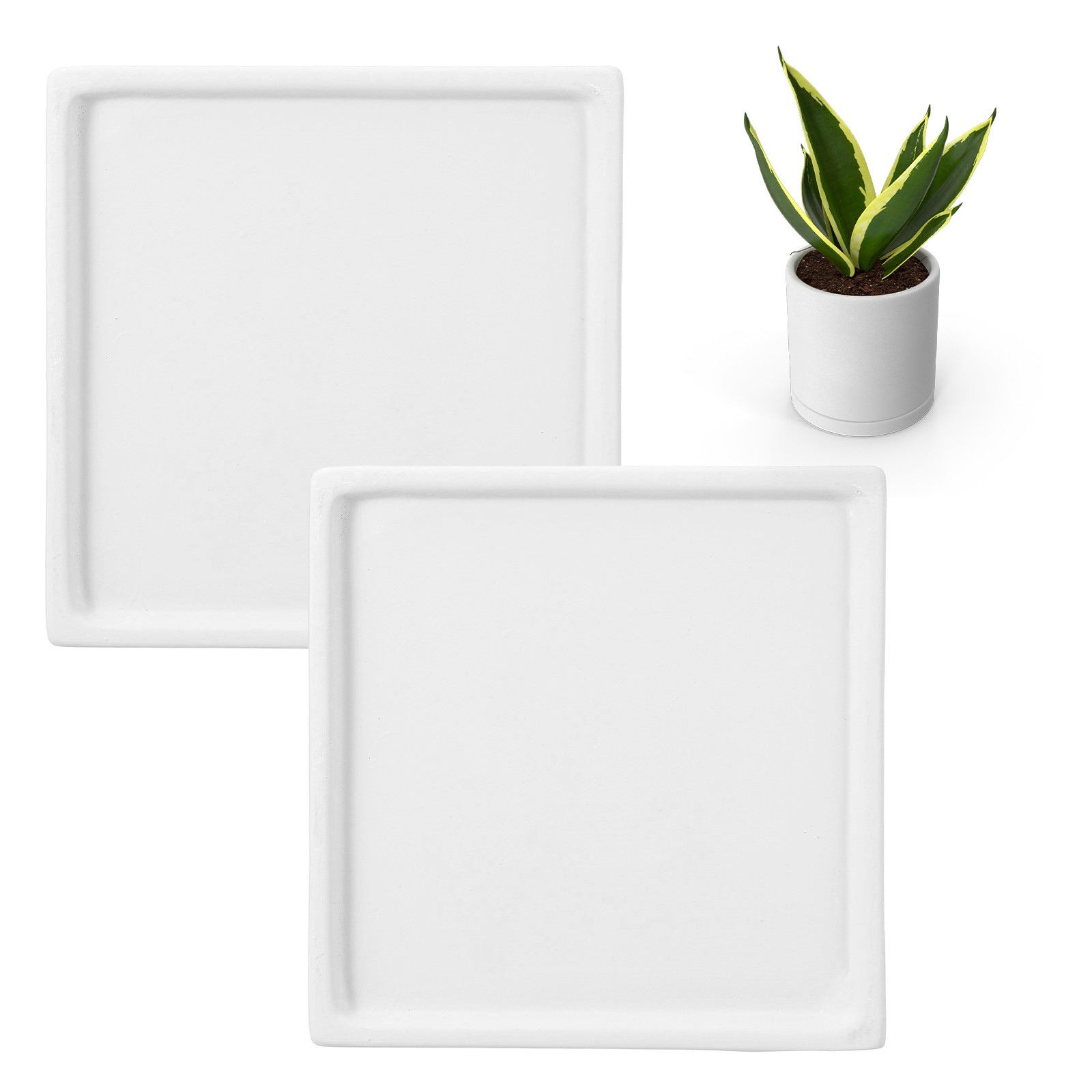 2 Pcs Square Plant Saucers, 4.7 Inch Plant Trays for Pots, White
