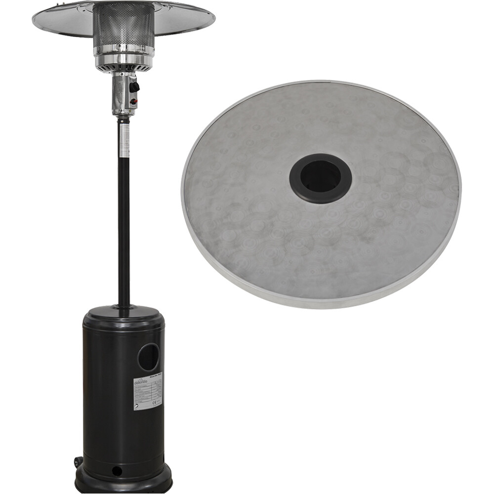 13kW Black Propane Gas Tower Patio Heater & Drinks Table Set - Outdoor Garden