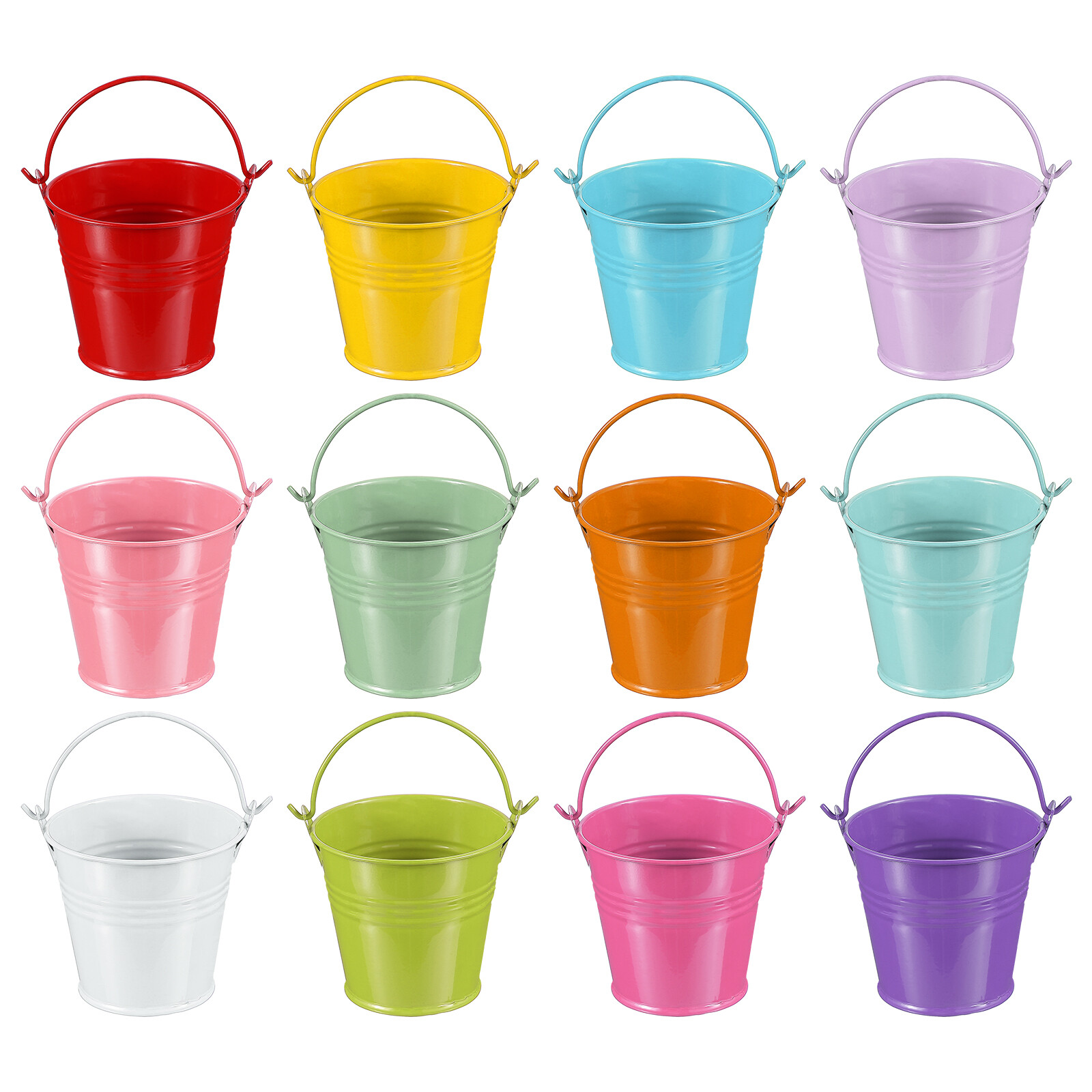 12 Pcs 2.7"x2.3" Small Metal Bucket with Handle Mini Galvanized Bucket 12 Colors