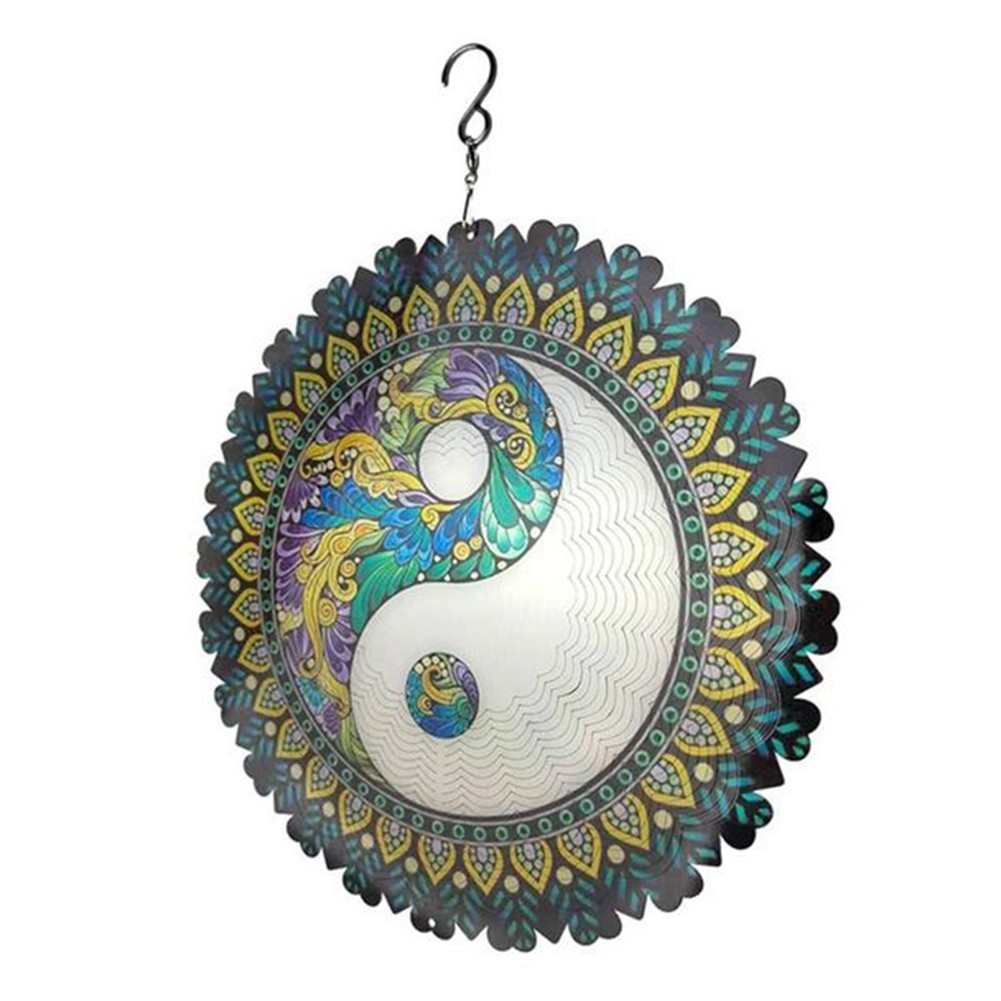 3X(3D Iron Wind Chime, Mandala Pattern 3D Rotating, Wall Hanging6262