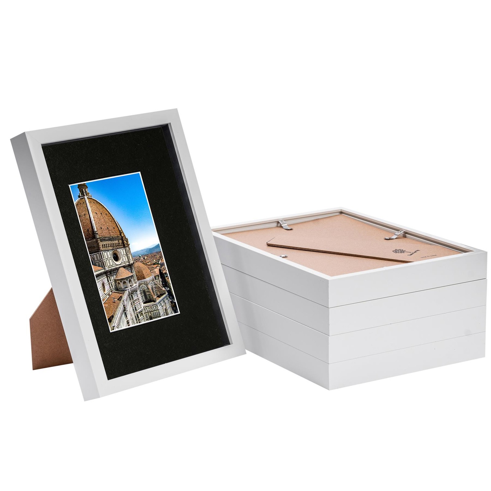 5x White A4 (8" x 12") 3D Shadow Box Frames with Black A5 Mount Display