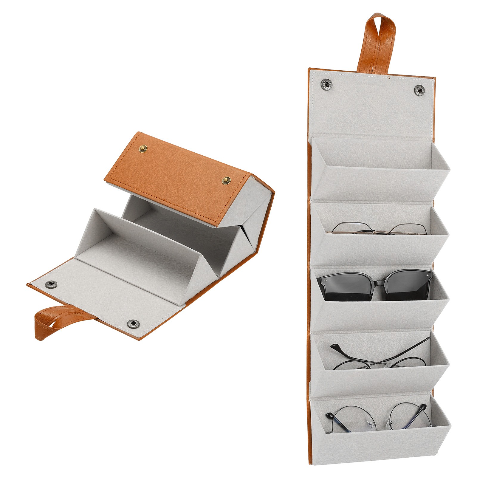 Sunglasses Organizer, Leather Sunglasses Travel Case with 5 Slots (Brown)