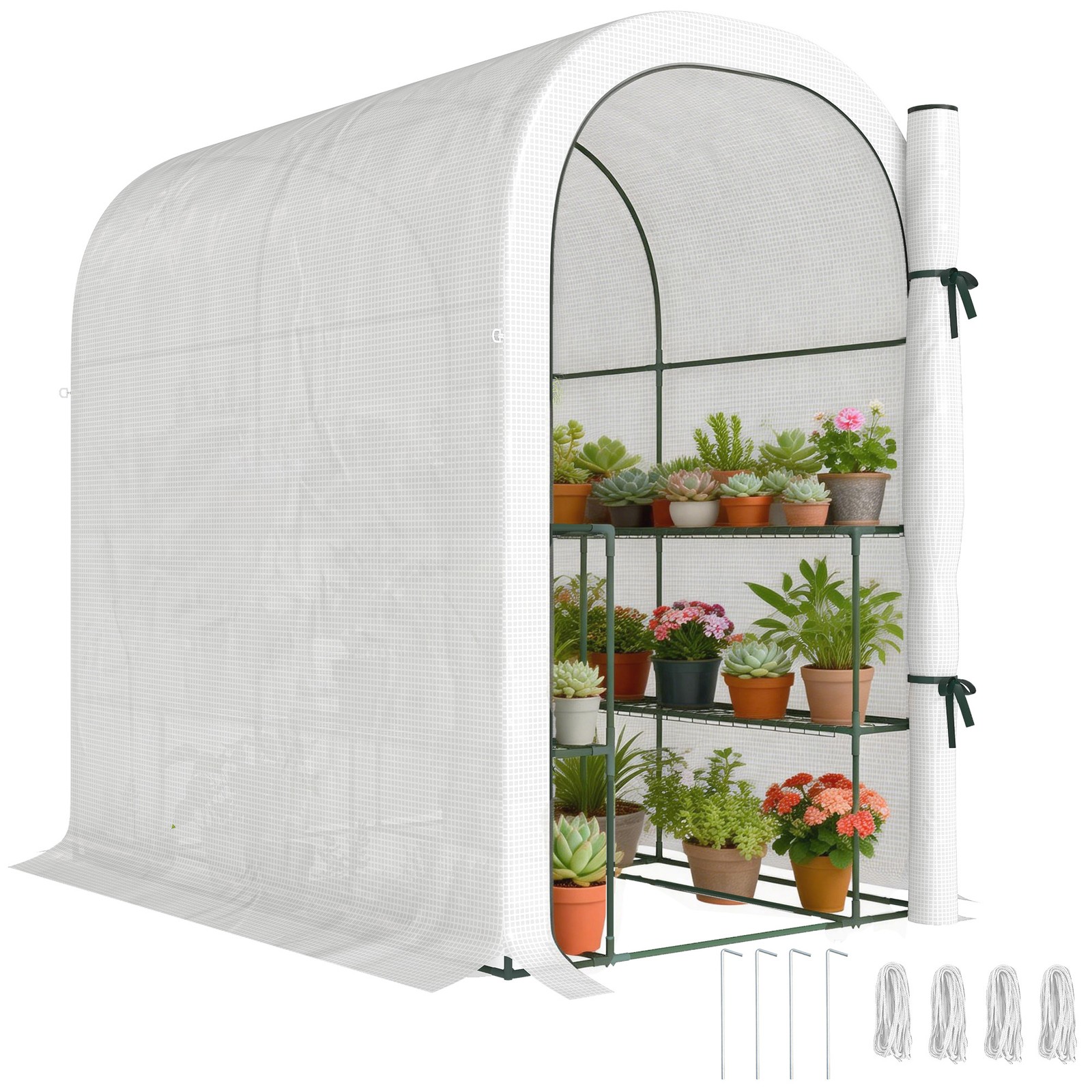 Outsunny Walk-in Greenhouse Garden Plant Growhouse with Roll-up Door, White