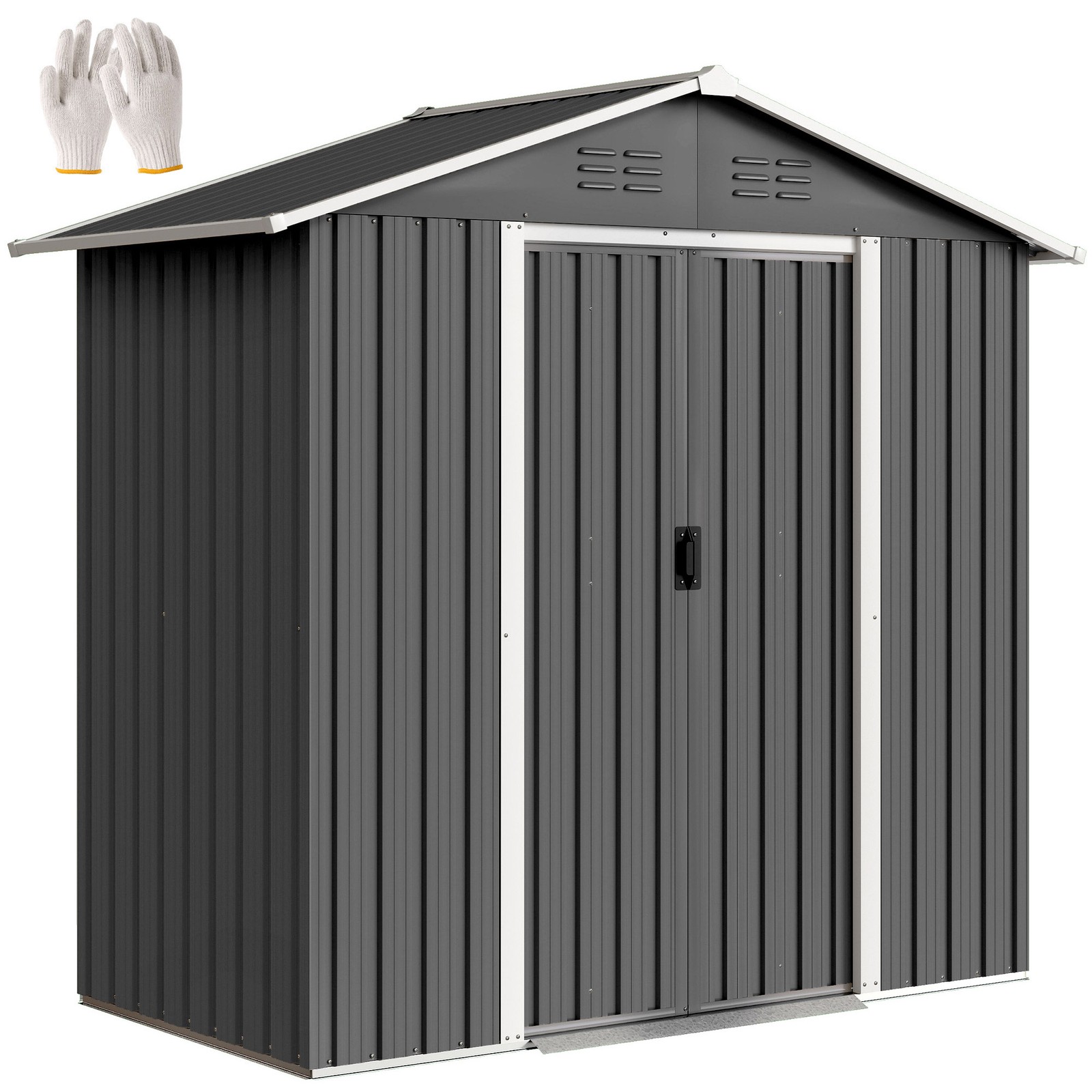 Outsunny 6.5x3.5ft Metal Garden Shed for Garden, Dark Grey